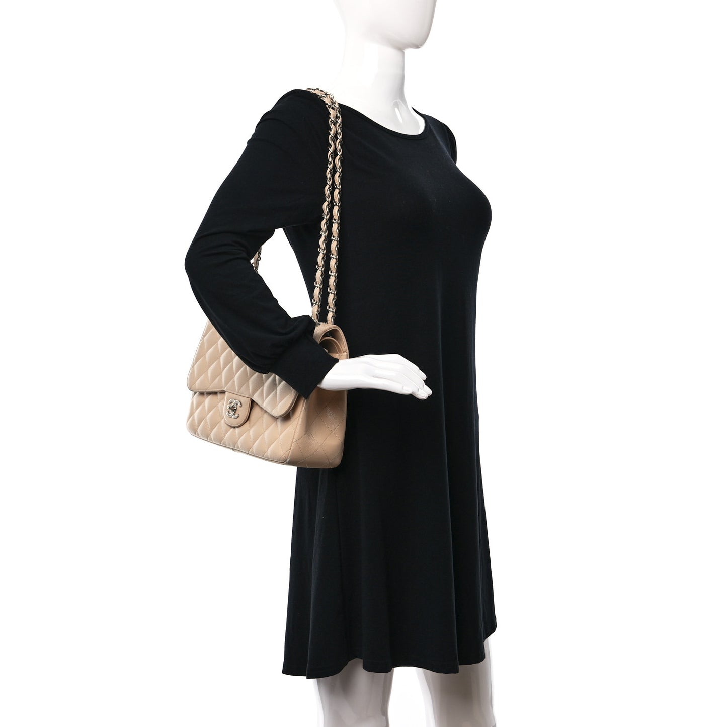 Caviar Quilted Jumbo Double Flap Beige