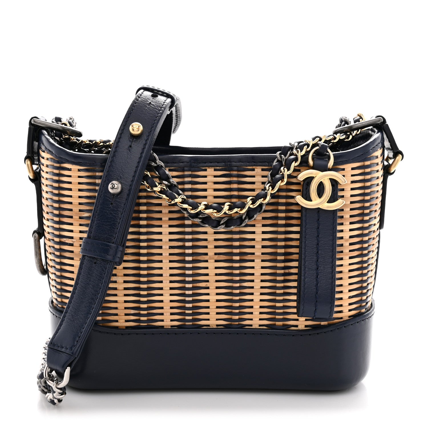 Chanel Rattan Calfskin Small Gabrielle Hobo Beige Navy 1911418