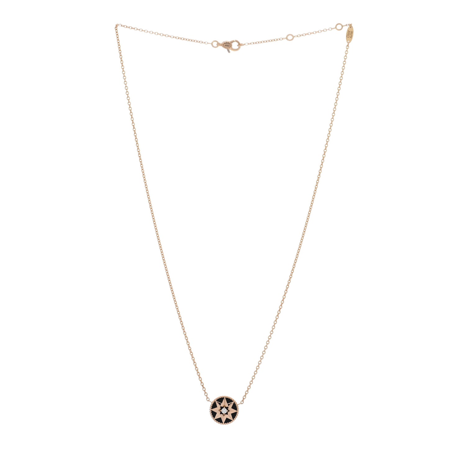 18K Rose Gold Diamond Black Onyx Rose Des Vents Necklace
