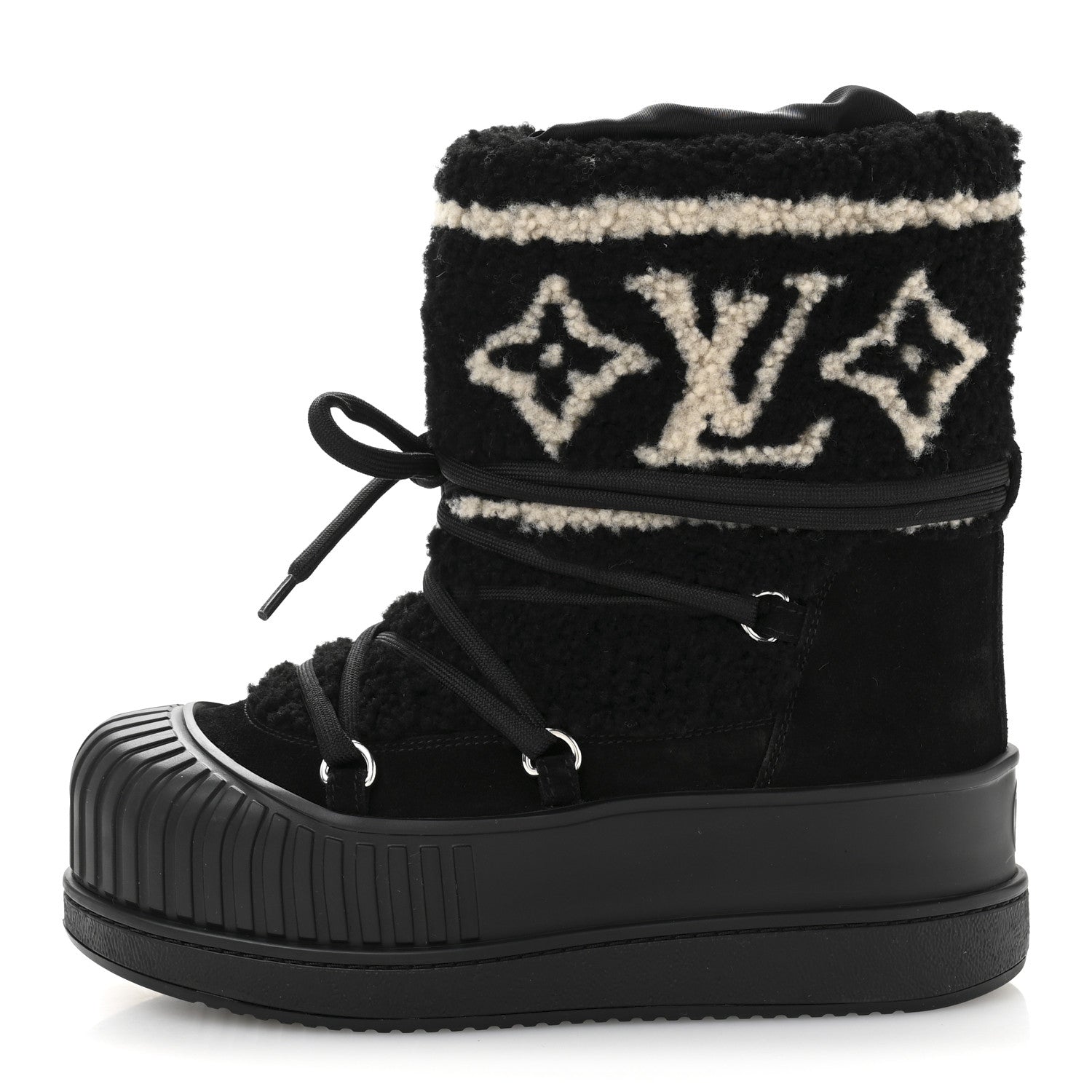 Louis Vuitton Suede Shearling Polar Flat Half Boots 37 Black 1 of 9