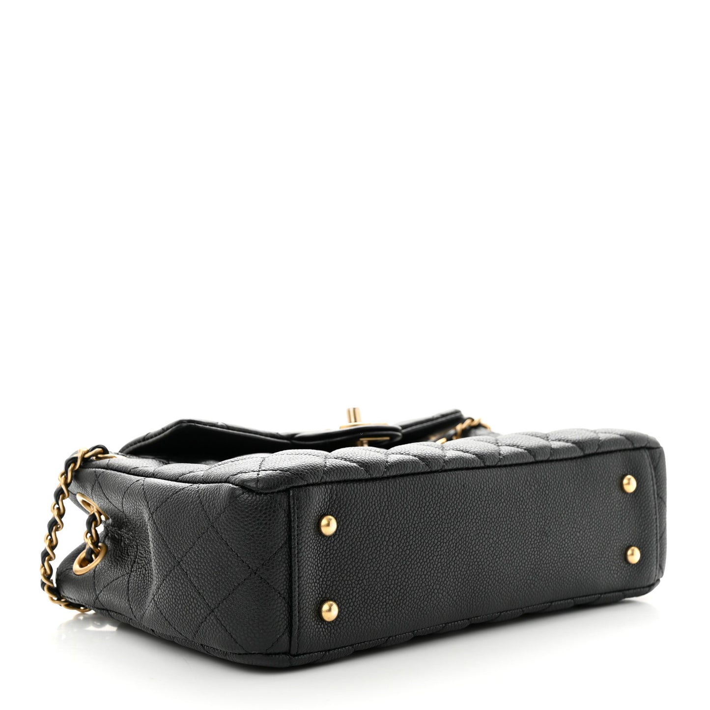 Caviar Calfskin Quilted Small Top Handle Flap Black
