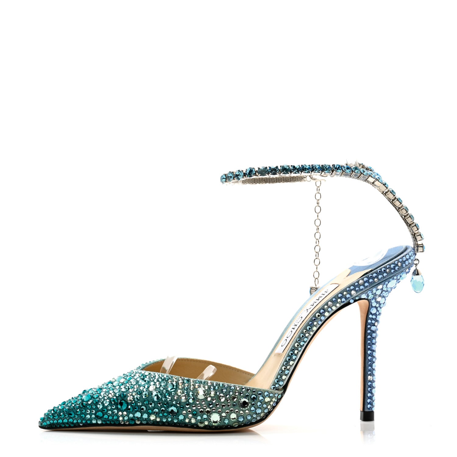 Jimmy Choo Satin Crystal Saeda 100 Pumps 36.5 Turquoise 1525478