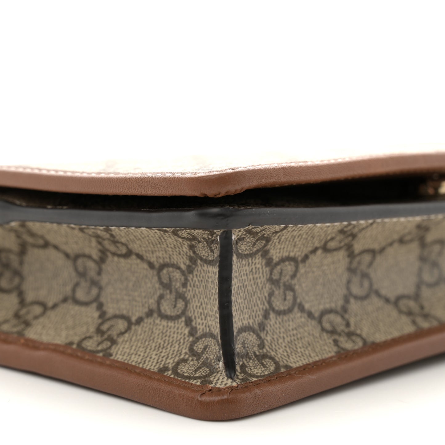 GG Supreme Monogram Textured Calfskin Emblem Super Mini Shoulder Bag Beige Dark Brown