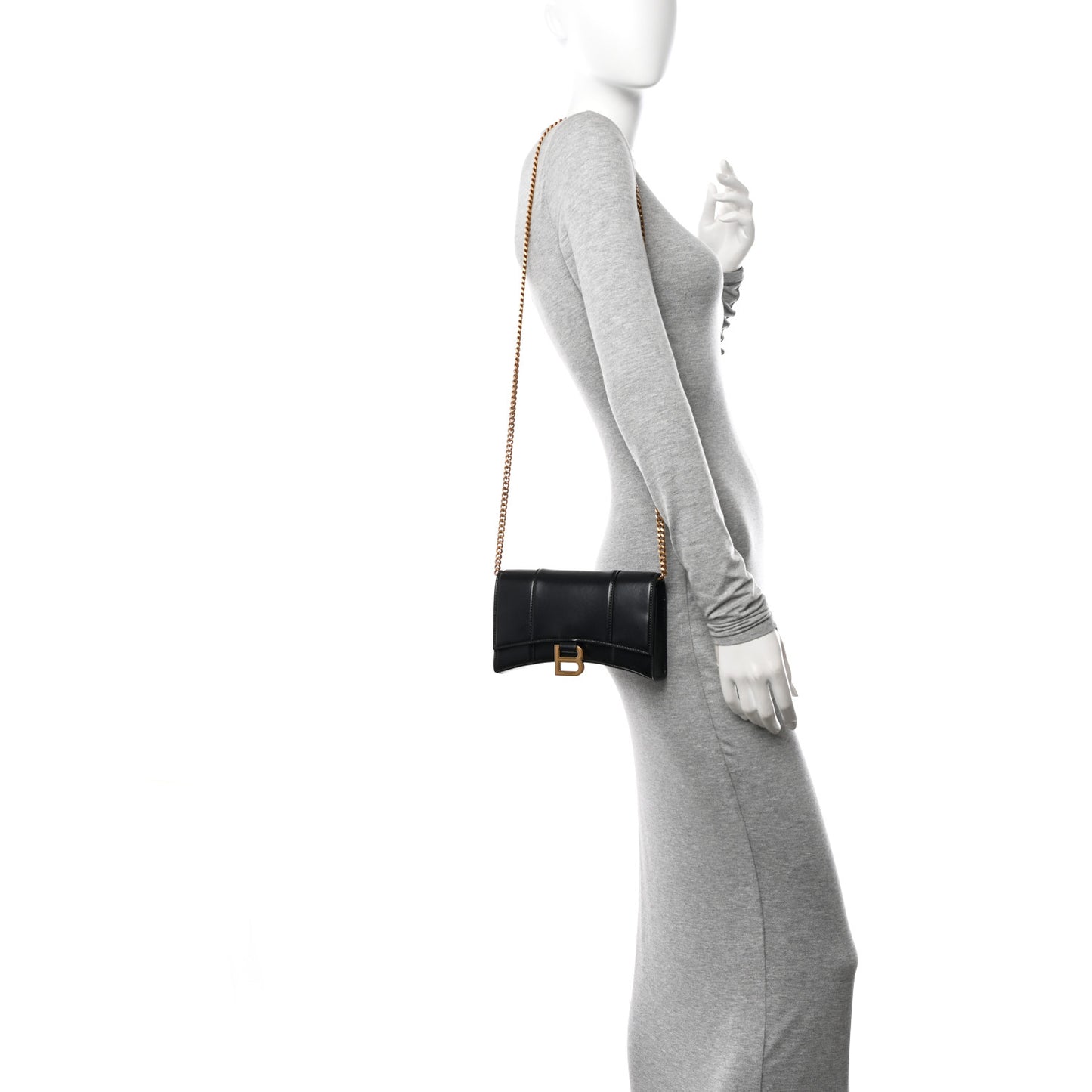 Shiny Box Calfskin Hourglass Chain Bag Black