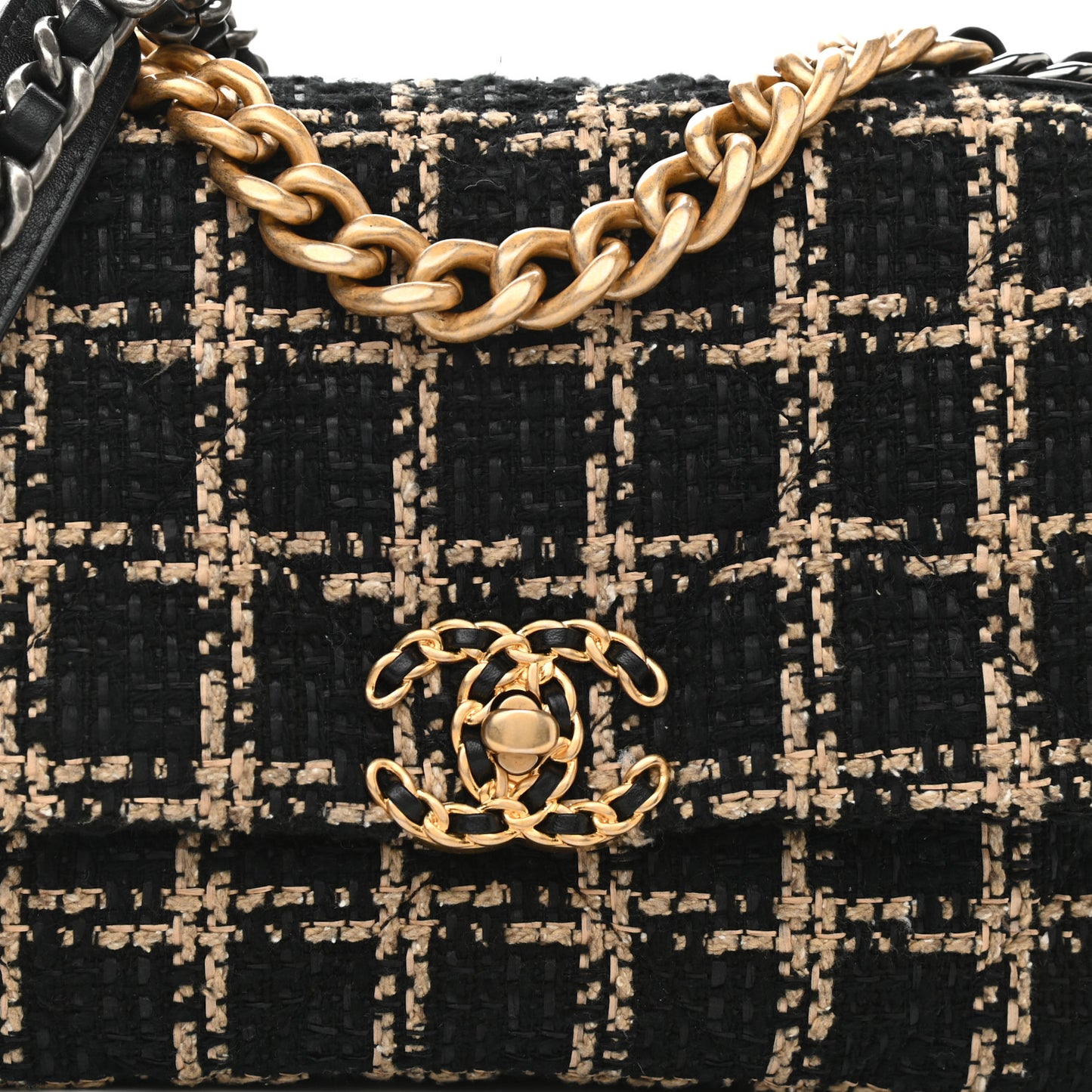 Tweed Quilted Medium Chanel 19 Flap Black Beige