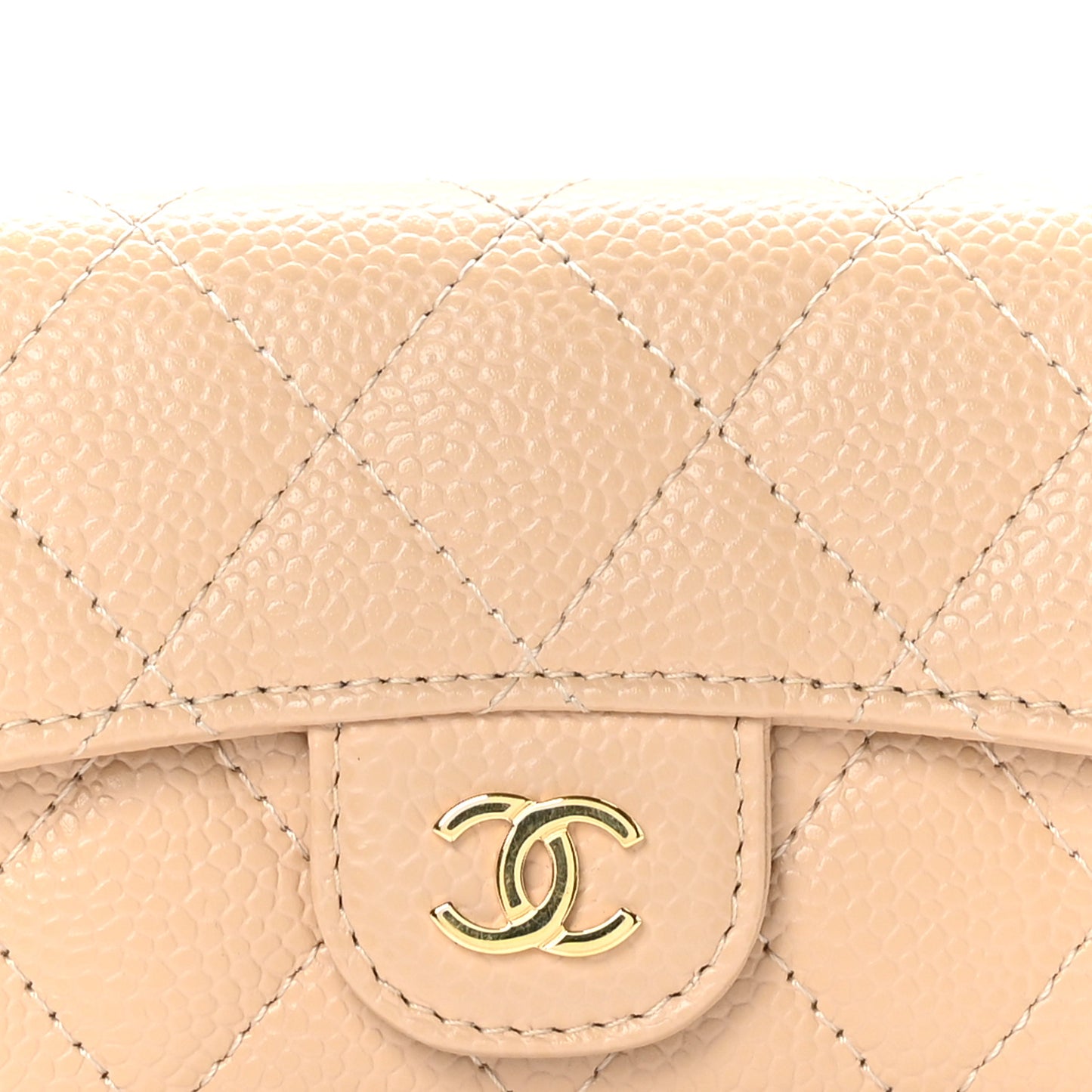 Caviar Quilted Flap Card Holder Wallet Beige