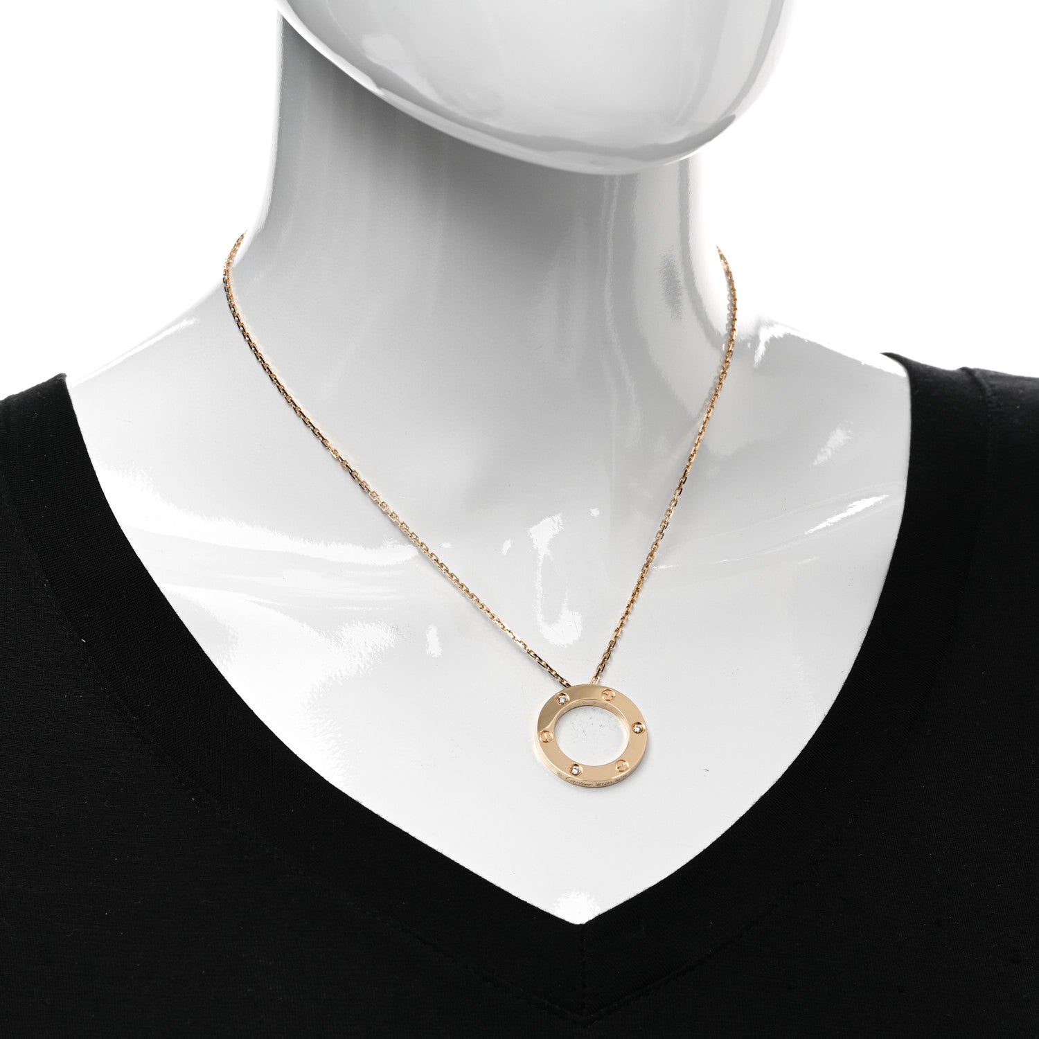 Cartier 18K Yellow Gold 3 Diamonds LOVE Pendant Necklace 2 of 5