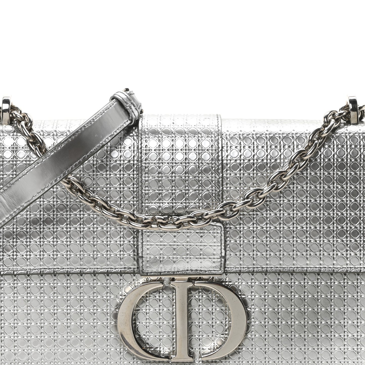 Metallic Patent Micro-Cannage 30 Montaigne Flap Bag Silver