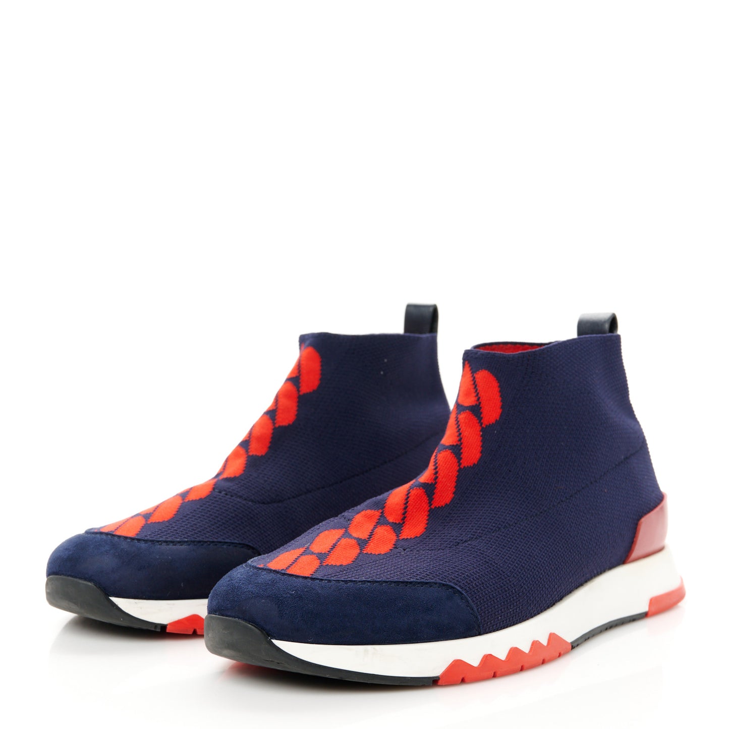 Knit Calfskin Velvet Womens Volo Sneakers 37.5 Bleu Diplomatique