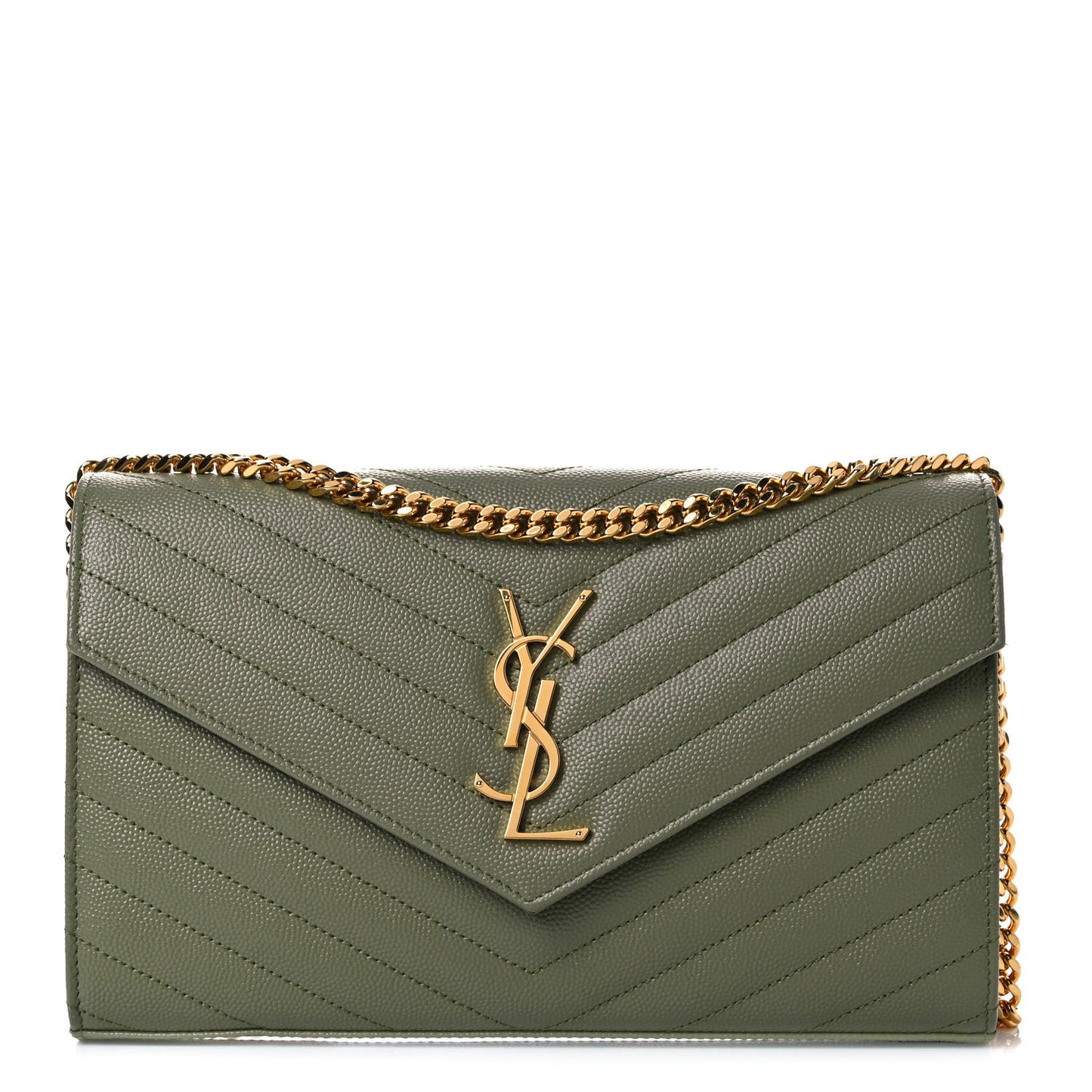 Grain De Poudre Matelasse Chevron Monogram Chain Wallet Pistachio
