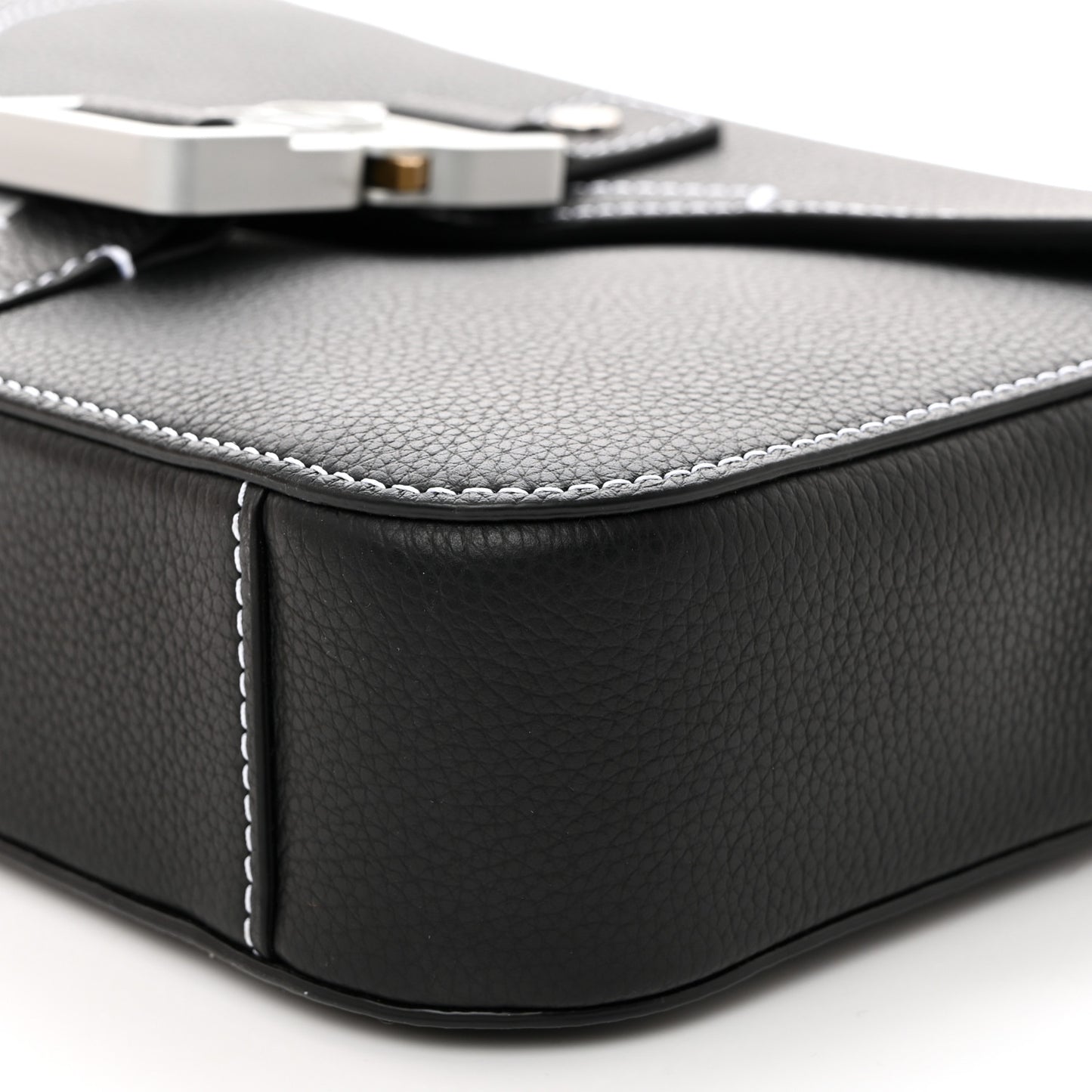 Grained Calfskin Small Saddle Messenger Bag Black