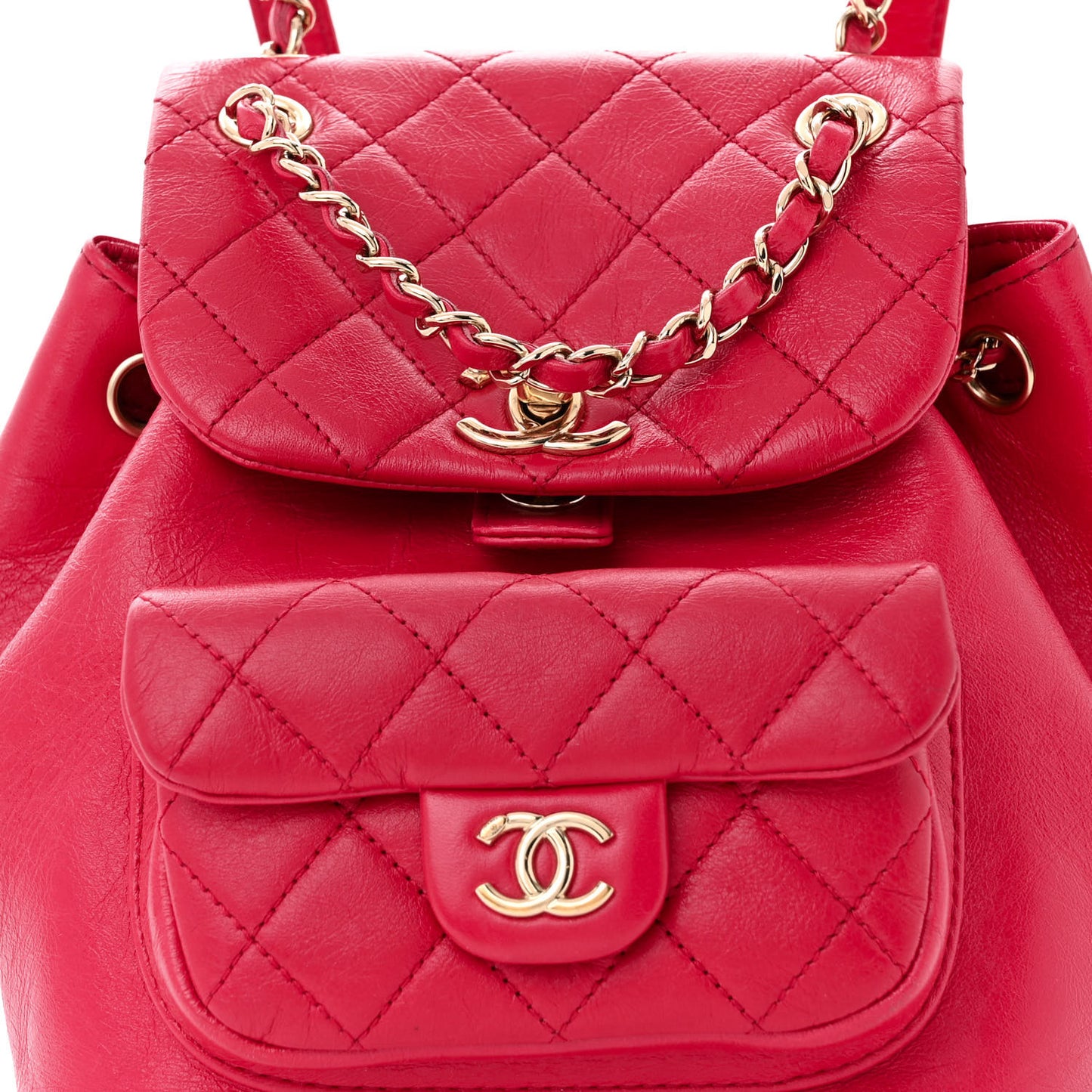 Glazed Aged Calfskin Quilted Small Duma Drawstring Backpack Red