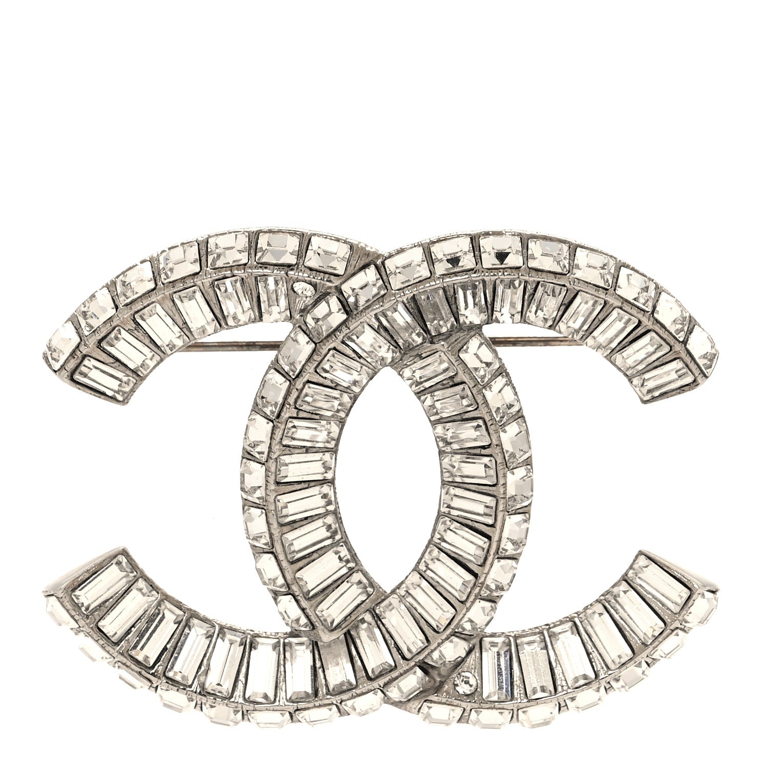 Chanel Baguette Crystal CC Brooch Silver 1 of 5