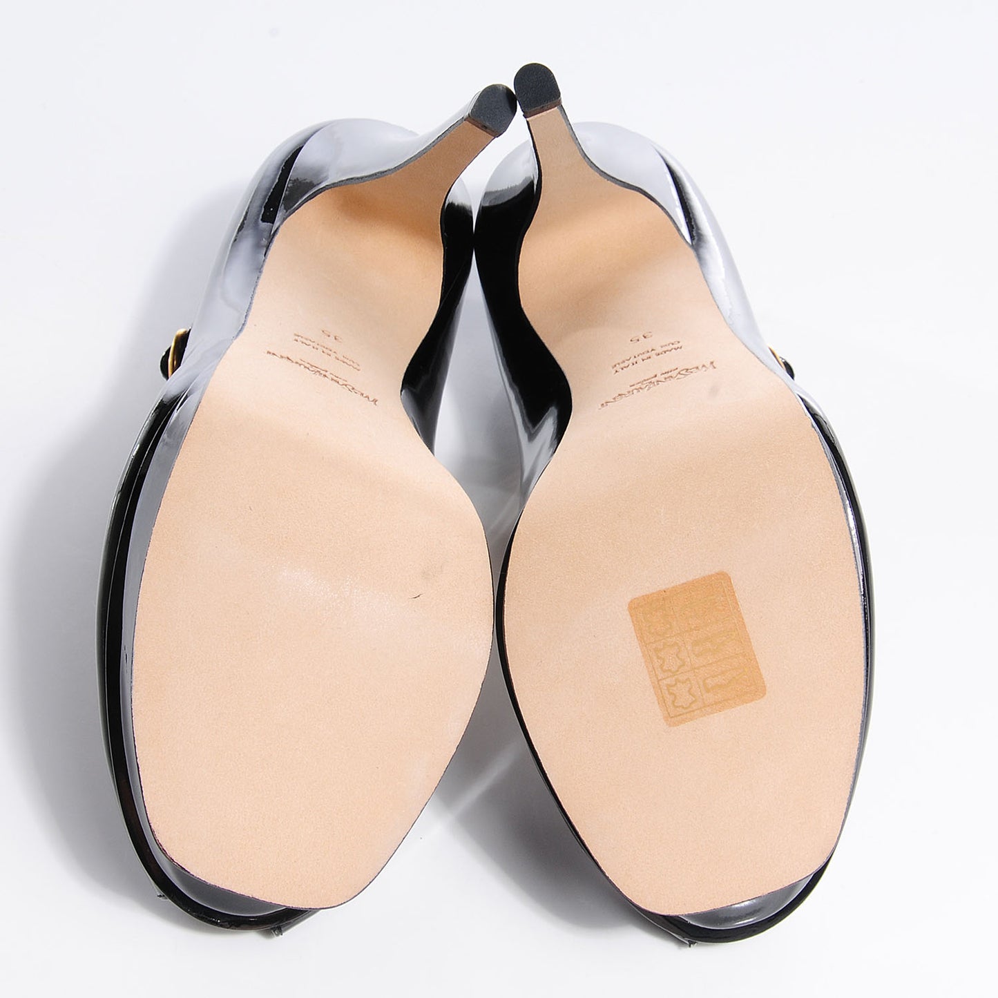 Patent Tribute 105 Platform Mary Jane Peep Toe Pumps 35 Black