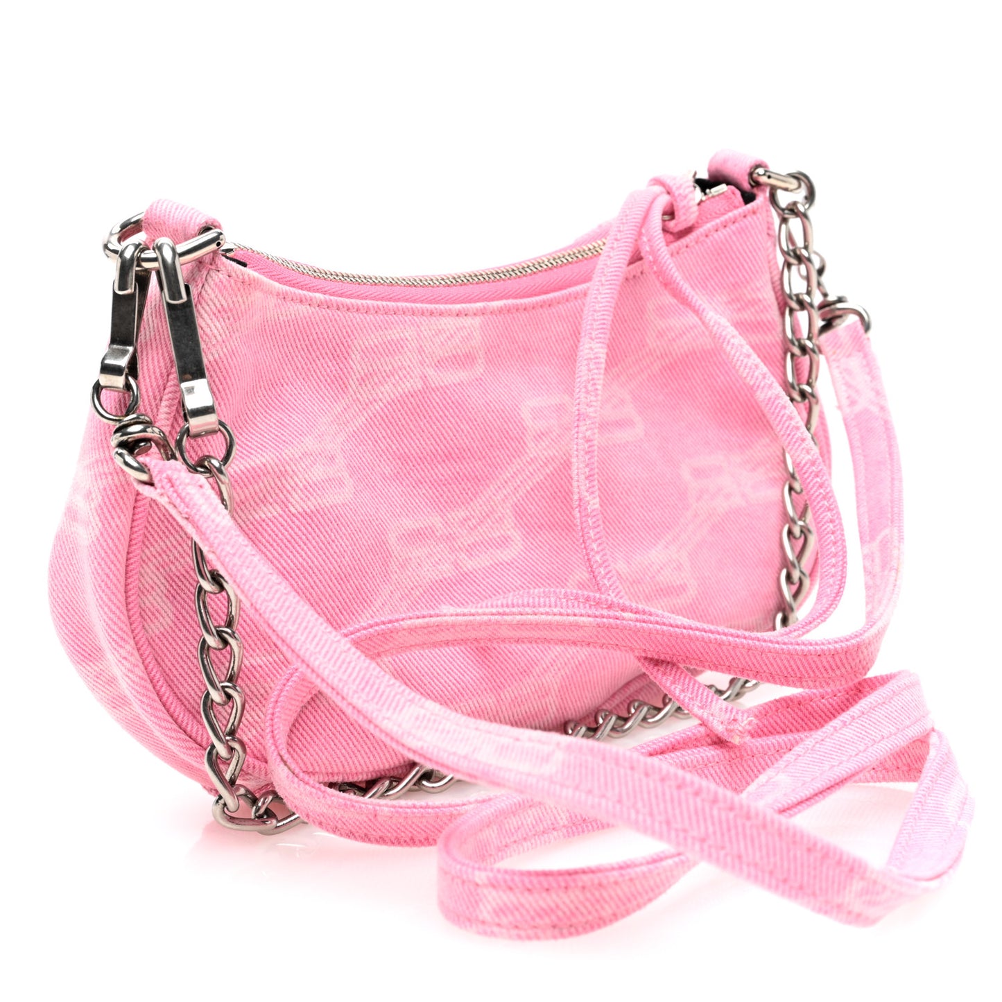 Washed Denim BB Monogram Le Cagole Mini Purse With Chain Pink