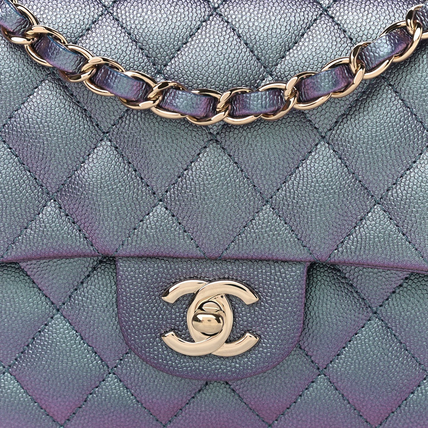 Iridescent Caviar Quilted Medium Double Flap Dark Blue