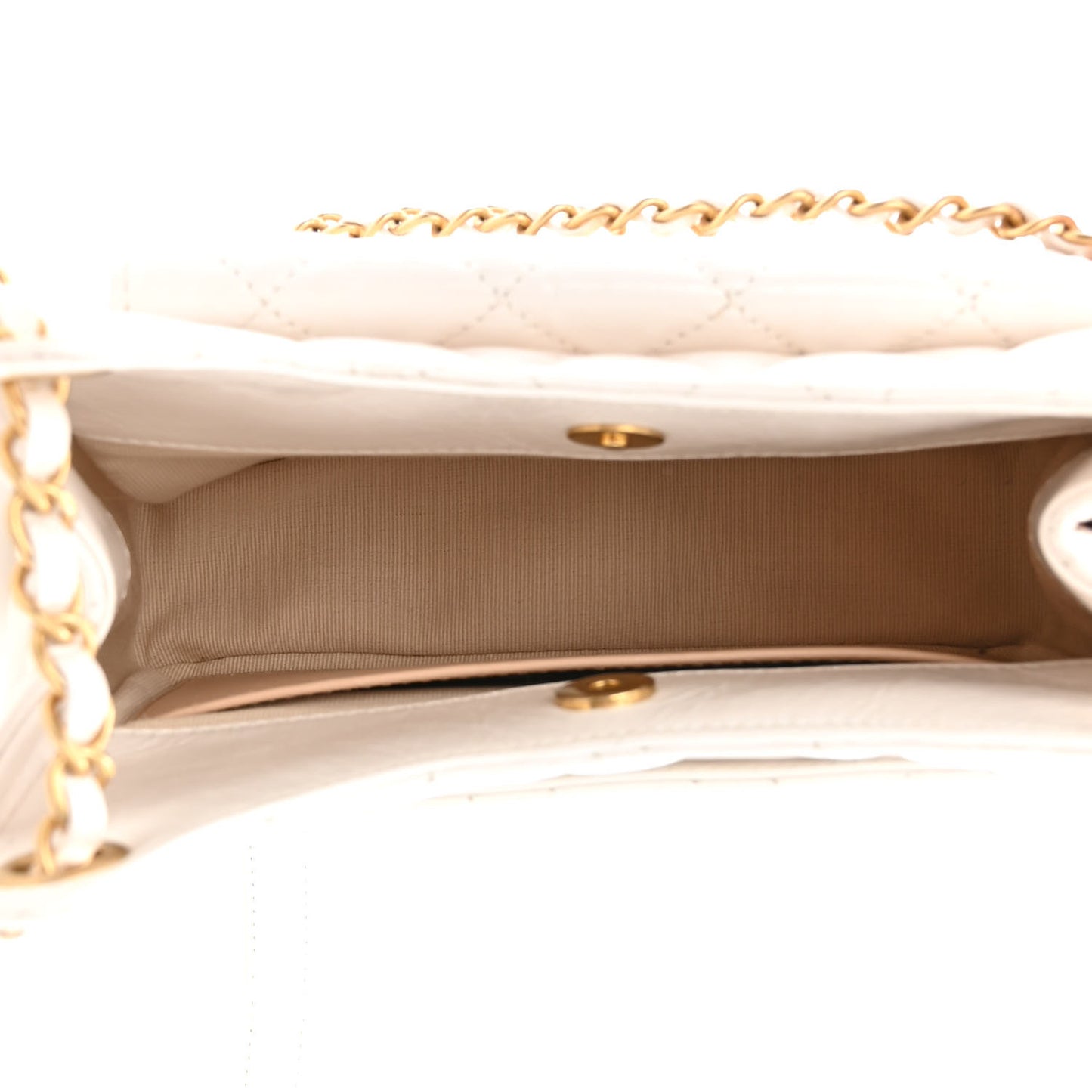 Shiny Crumpled Calfskin Quilted Small Wavy CC Hobo White