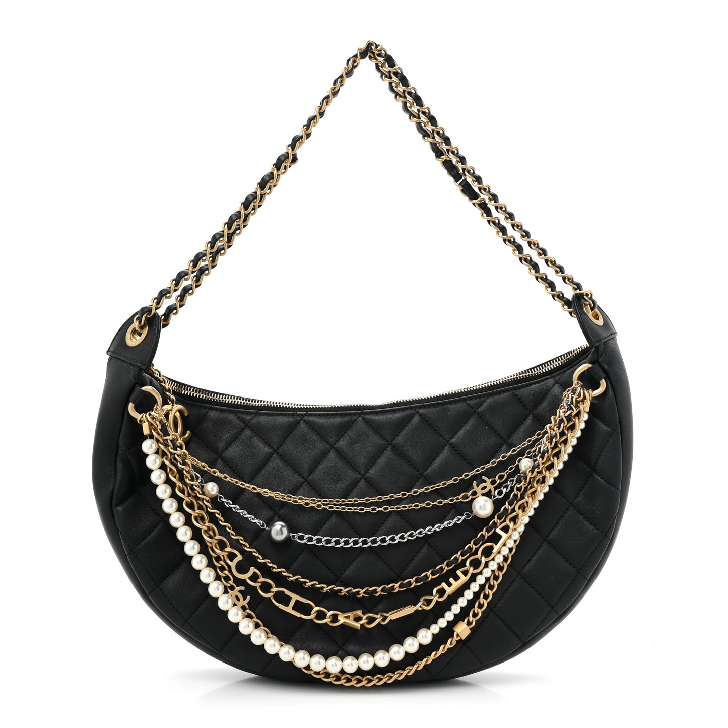 Lambskin Quilted All About Chains Hobo Black