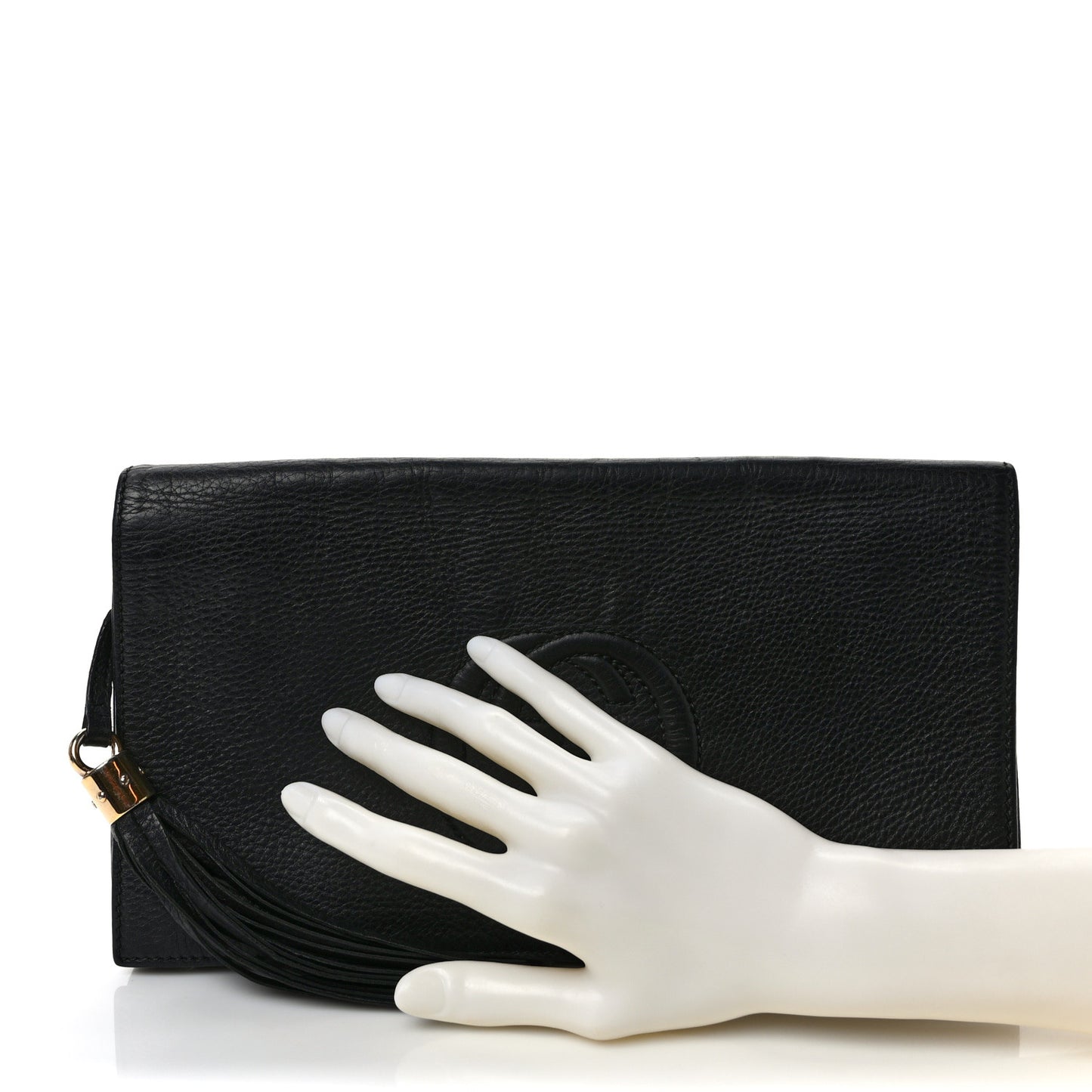 Pebbled Calfskin Medium Soho Clutch Black