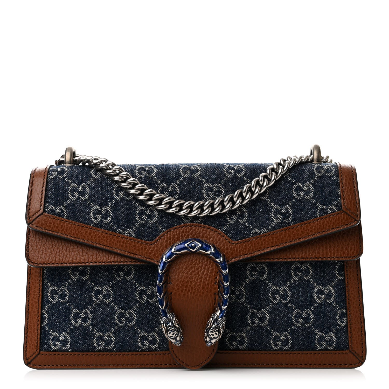 Gucci New Denim GG Monogram Dollar Calfskin Enamel Small Dionysus Shoulder Bag Blue Tea Cuir Epilog Electric Blue 1 of 12