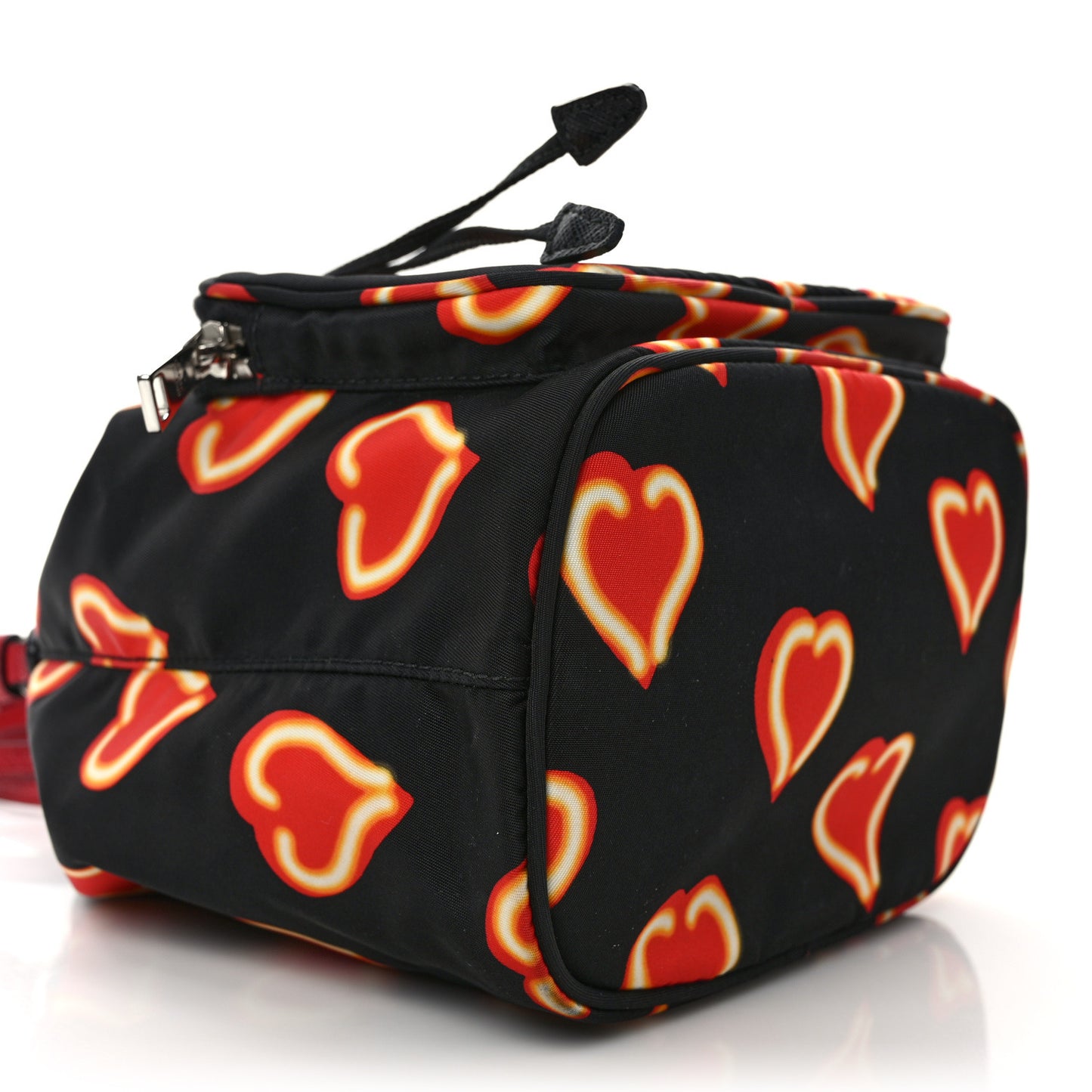 Nylon Saffiano Heart Print Bucket Crossbody Bag Black Fuoco