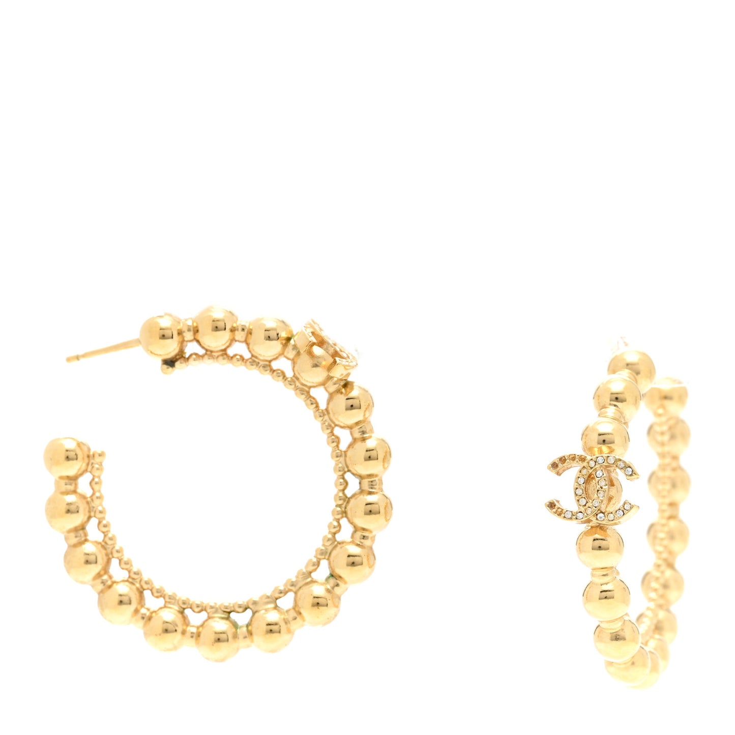 Crystal Bead CC Hoop Earrings Gold