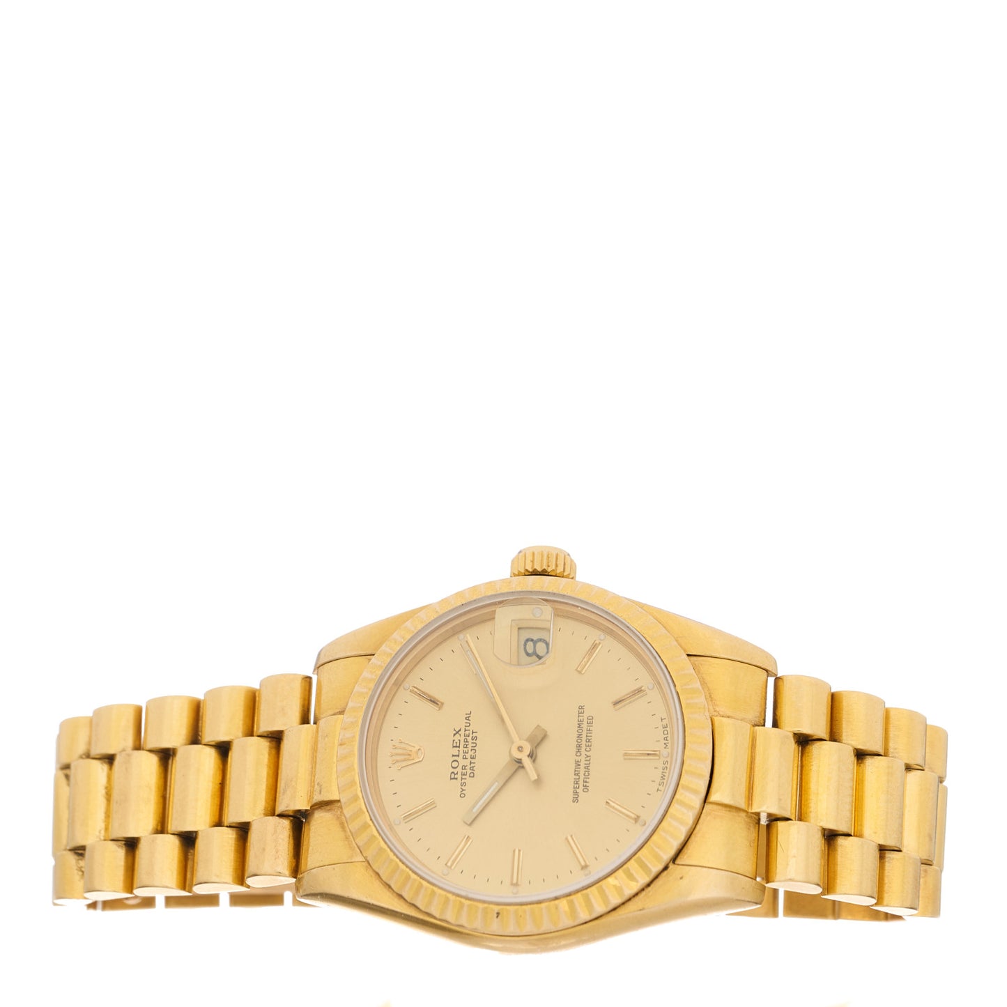 18K Yellow Gold 31mm Oyster Perpetual Datejust President Watch Champagne 68278
