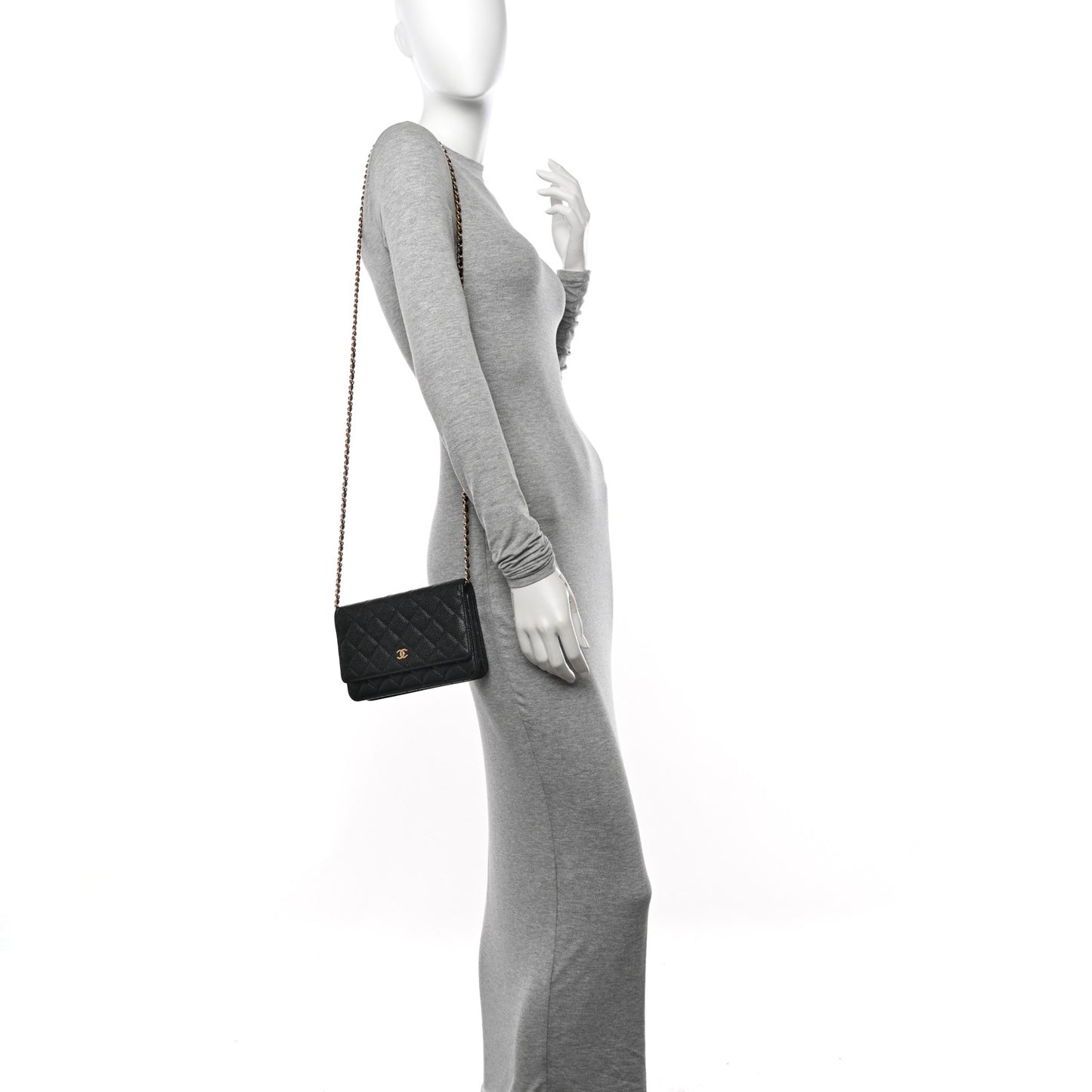 Caviar Quilted Wallet on Chain WOC Black