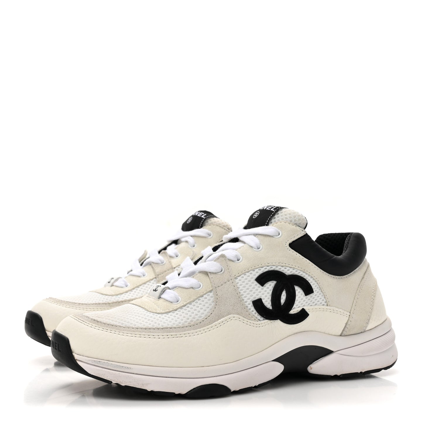 Mesh Suede Calfskin Grained Calfskin Womens CC Sneakers 40.5 White Black