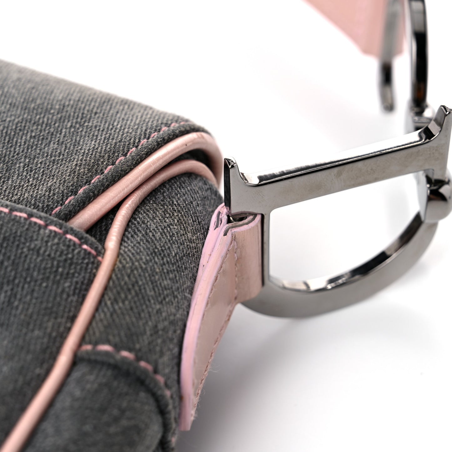 Patent Denim Jeans Saddle Bag Grey Pink
