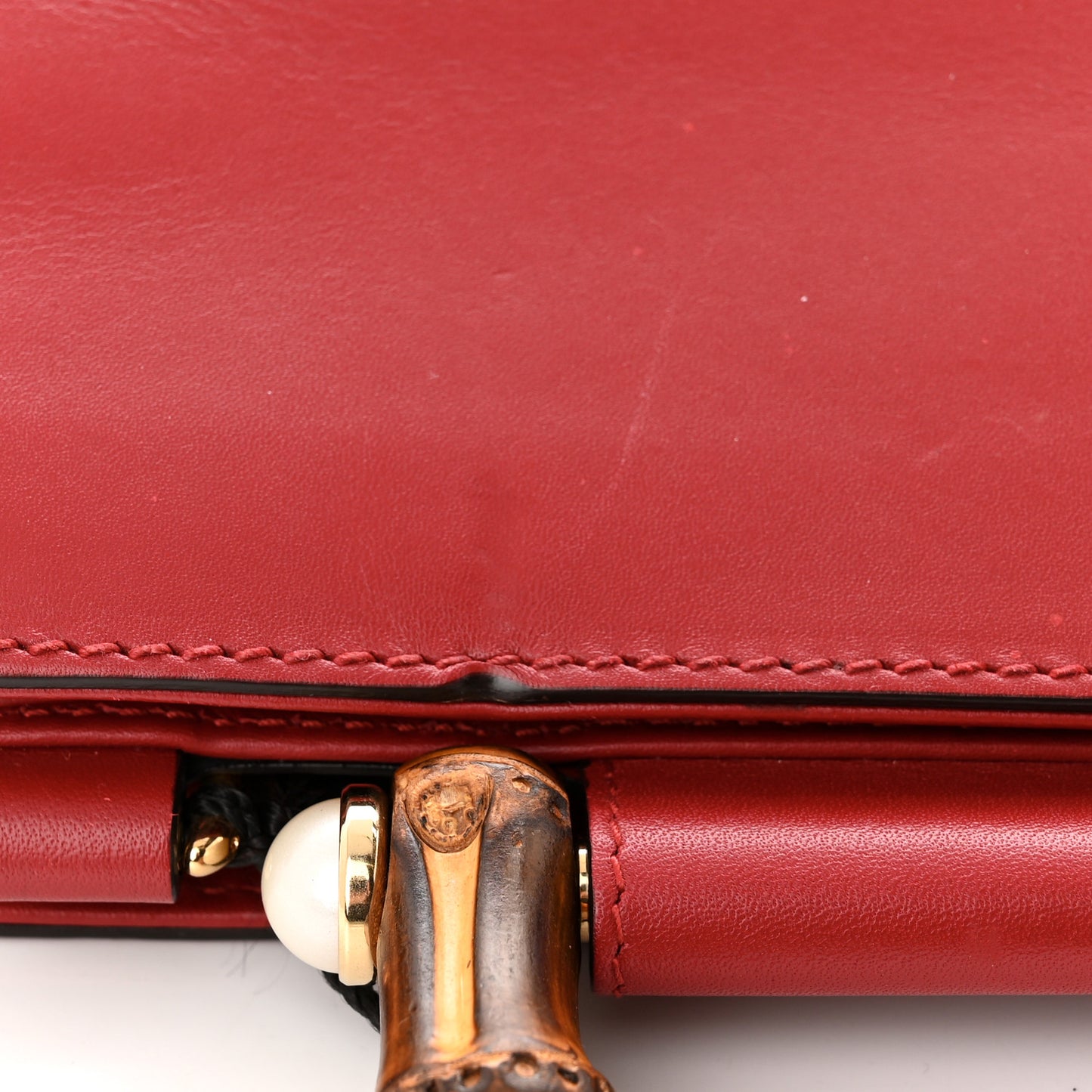 Nappa Bamboo Web Small Nymphaea Top Handle Bag Hibiscus Red