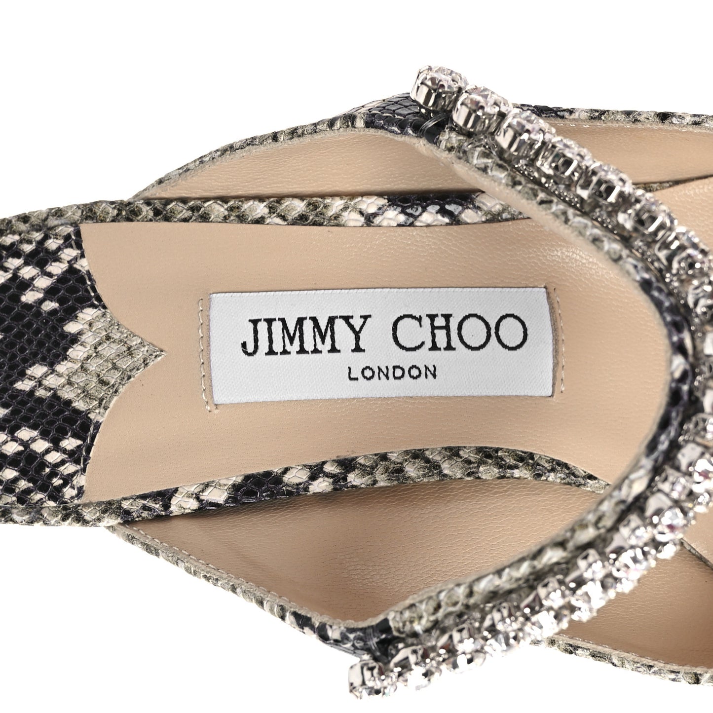 Snakeskin Embossed Crystal Bing 65 Pumps 38.5 Beige