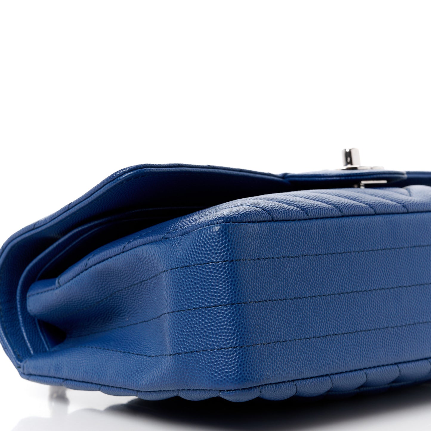 Caviar Chevron Quilted Small Double Flap Blue