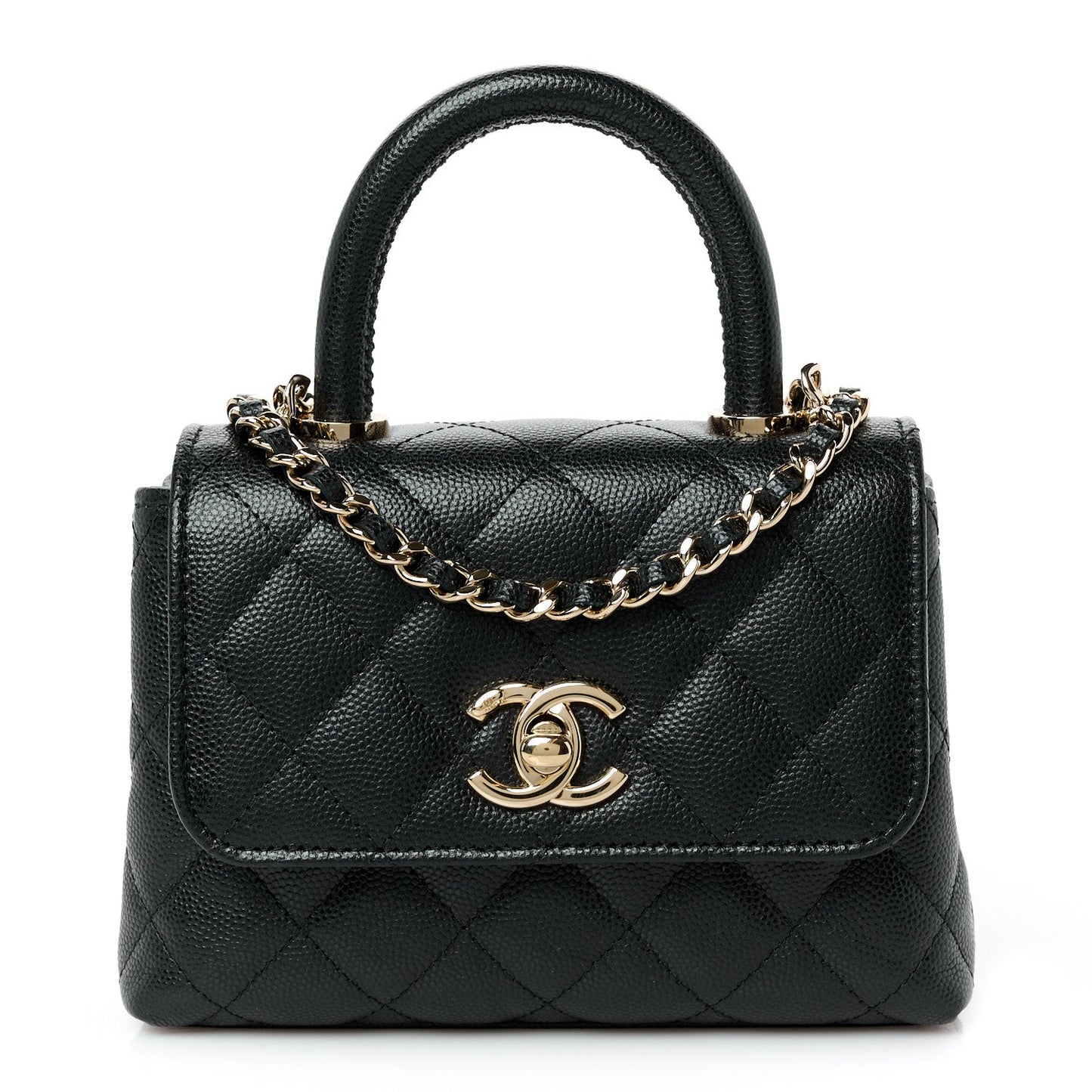 Iridescent Caviar Quilted Extra Mini Coco Handle Flap Black