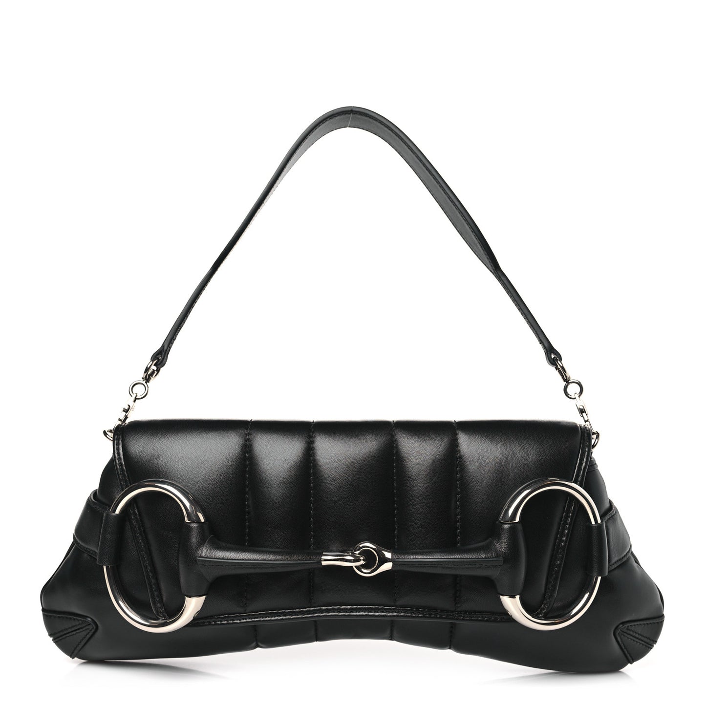 Nappa Vertical Matelasse Medium Maxi Horsebit Chain Shoulder Bag Black