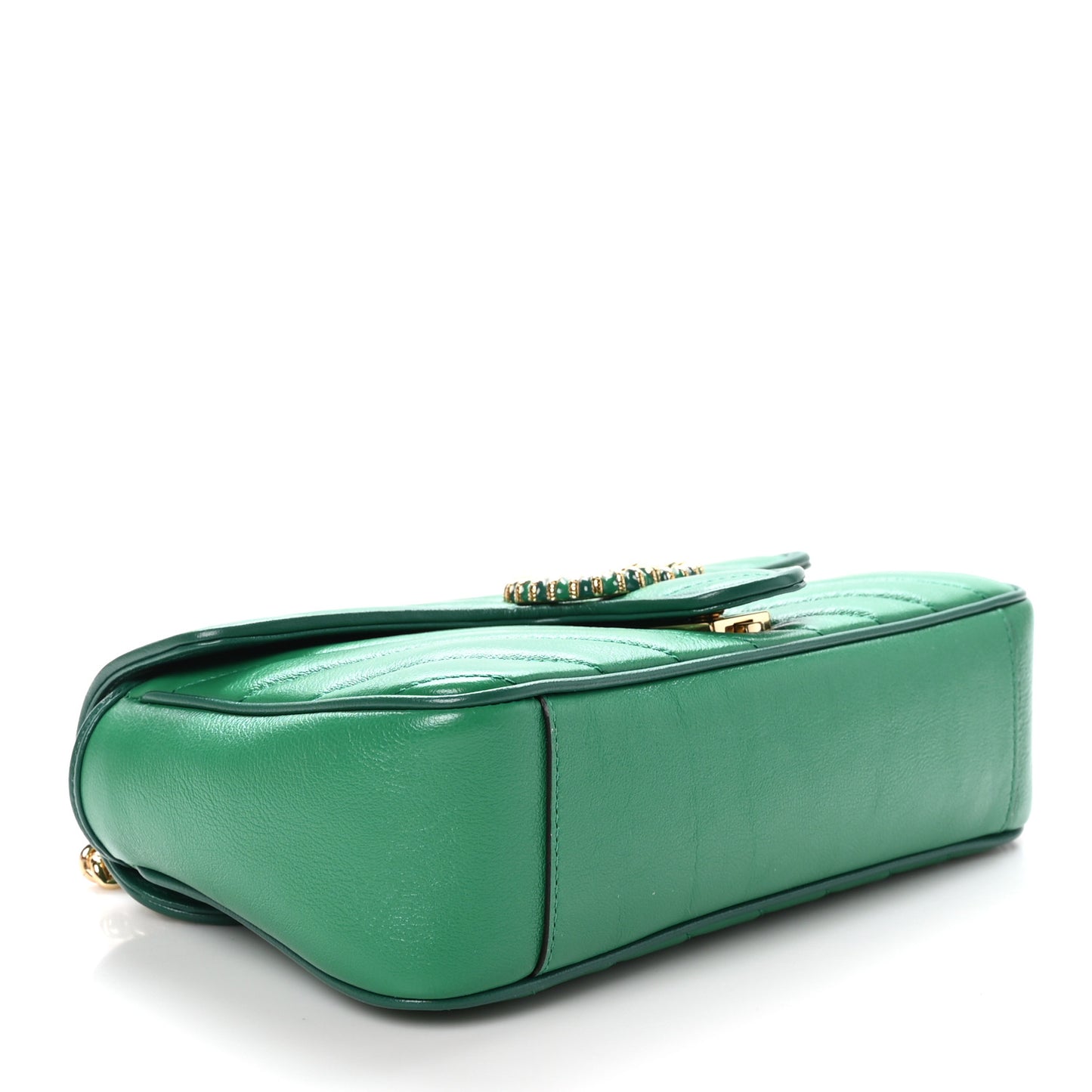 Azalea Calfskin Enamel Matelasse Diagonal Small Torchon GG Marmont Shoulder Bag New Shamarock Emerald
