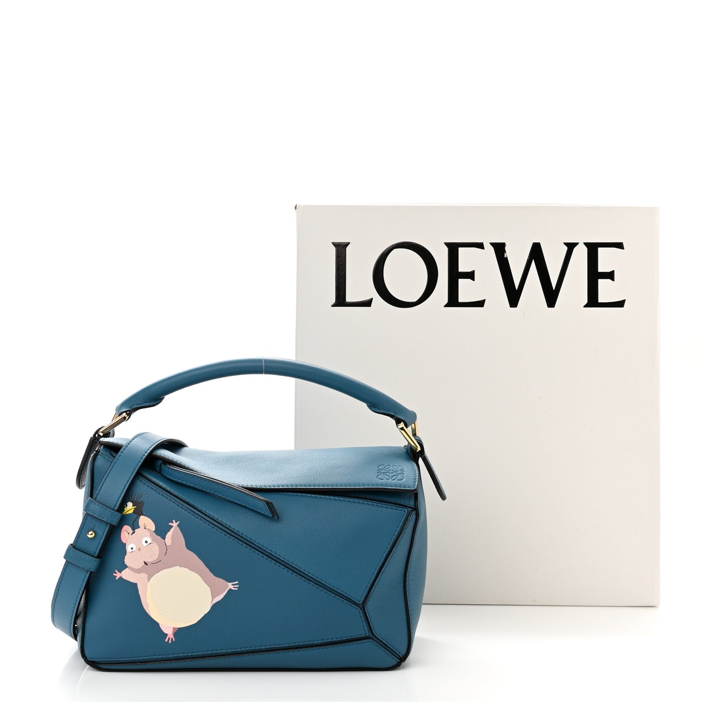 X SPIRITED AWAY Calfskin Bo Mouse Small Puzzle Bag Lagoon Blue