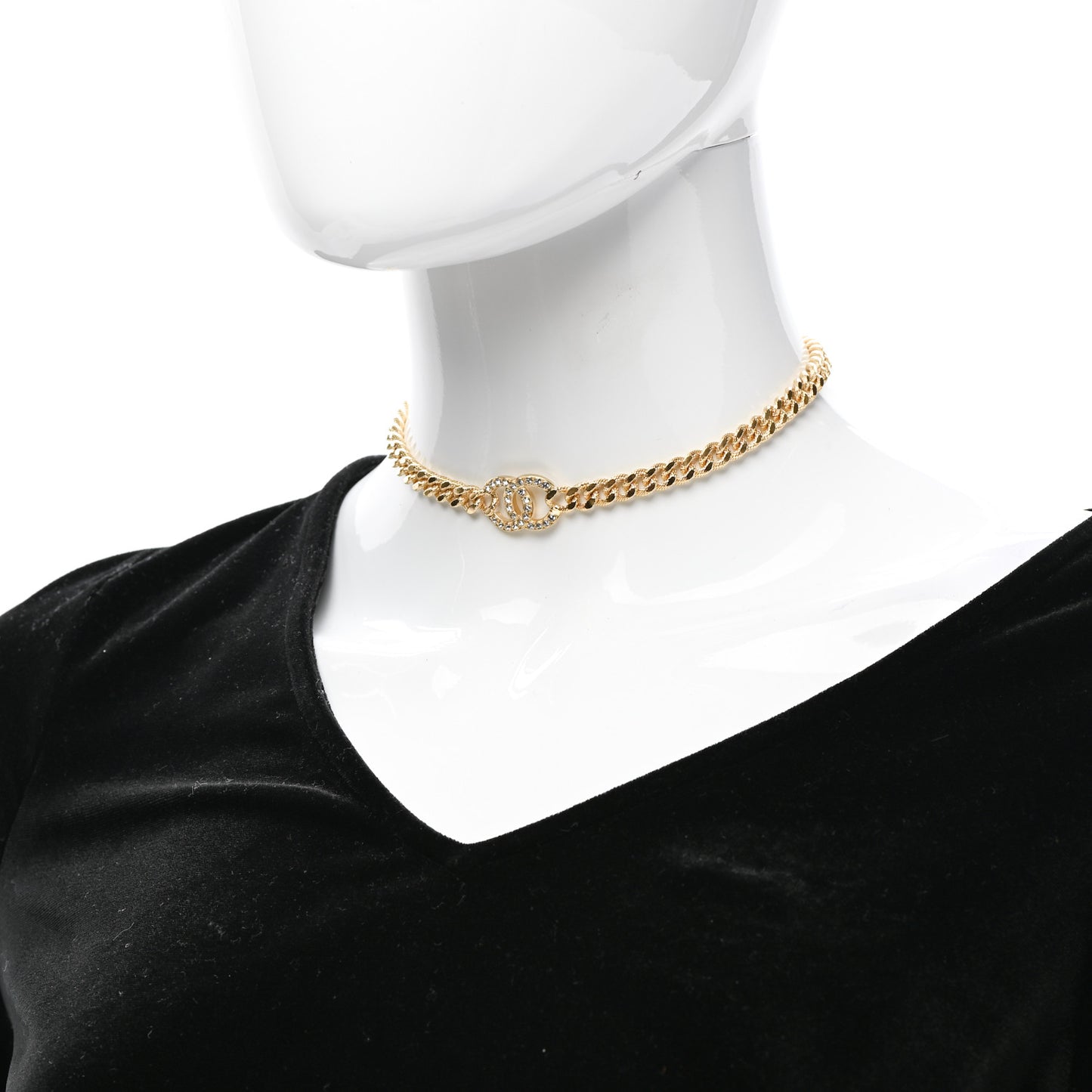 Crystal Chain Link CC Choker Necklace Gold