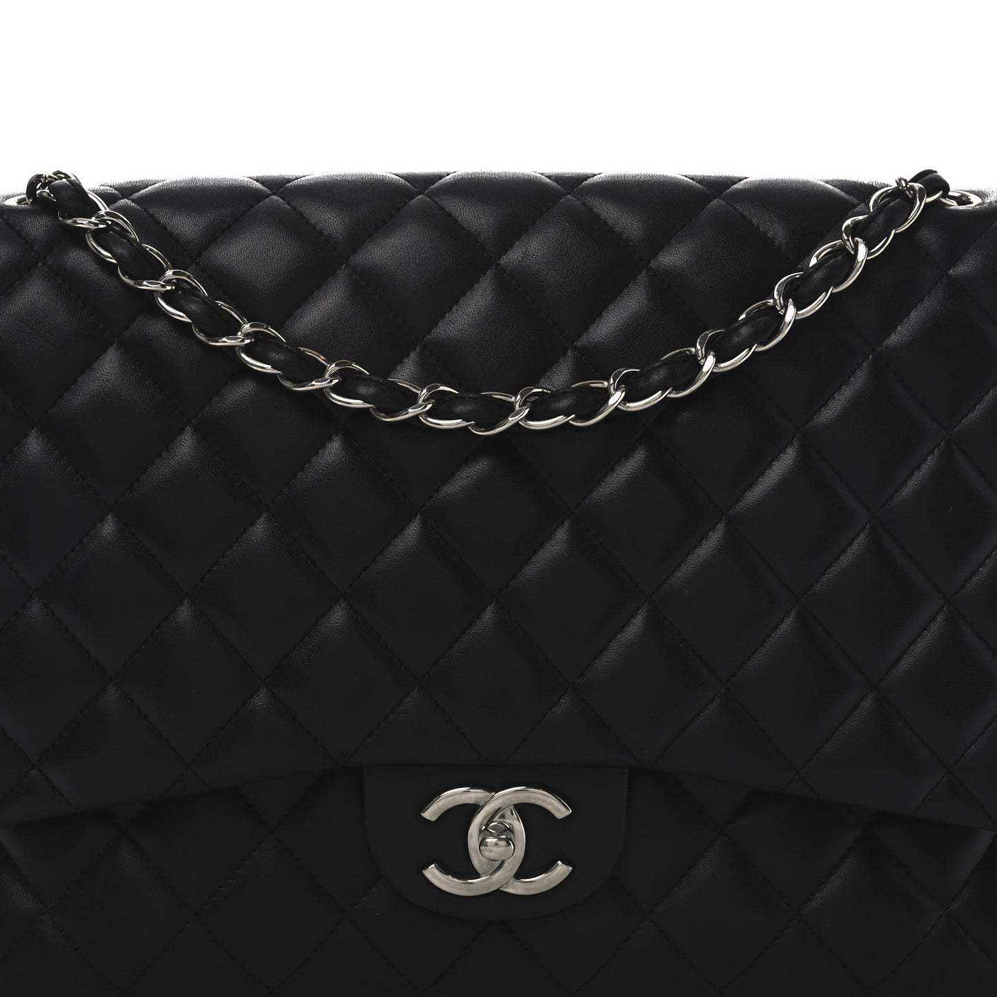 Lambskin Quilted Maxi Double Flap Black