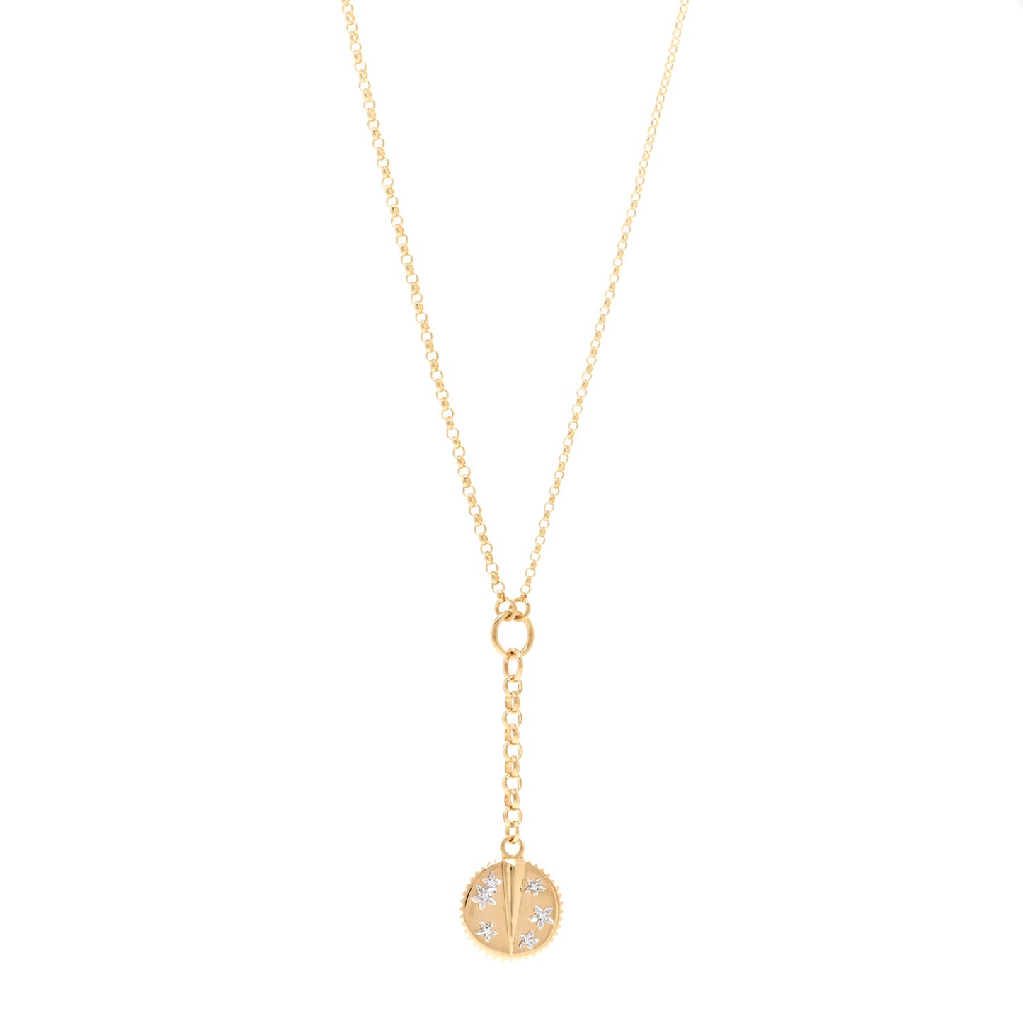 18K Yellow Gold Diamond Small Resilience Medallion Mixed Belcher Extension Chain Necklace