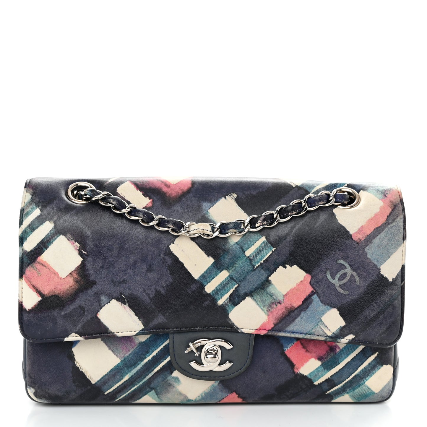 Lambskin Airline Printed Medium Double Flap Blue Multicolor