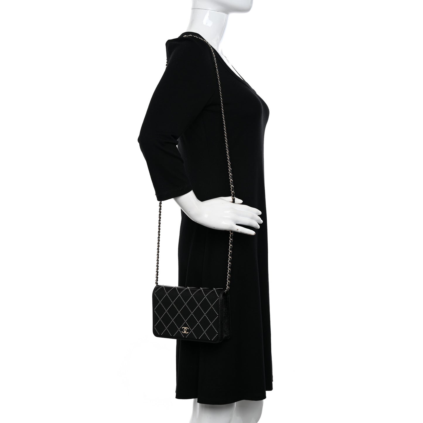 Lambskin Crystal Quilted Wallet On Chain WOC Black