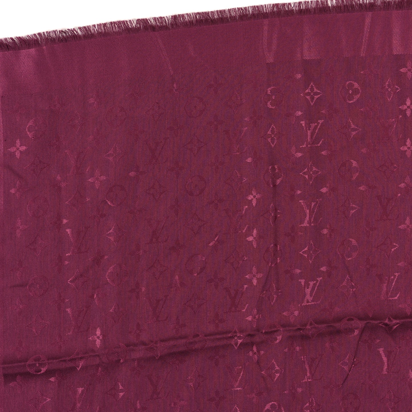 Silk Wool Monogram Shawl Wine Red