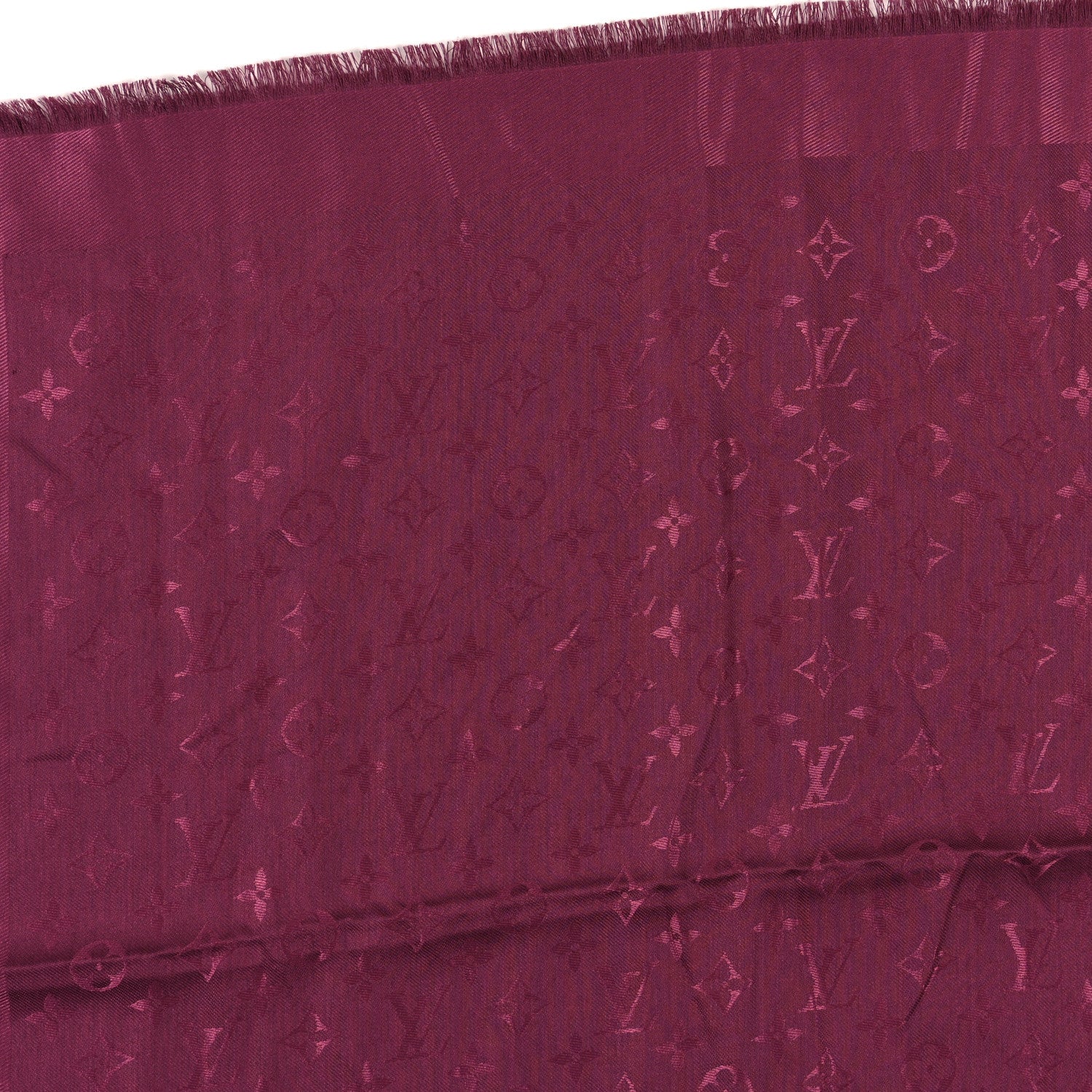 Louis Vuitton Silk Wool Monogram Shawl Wine Red 4 of 4