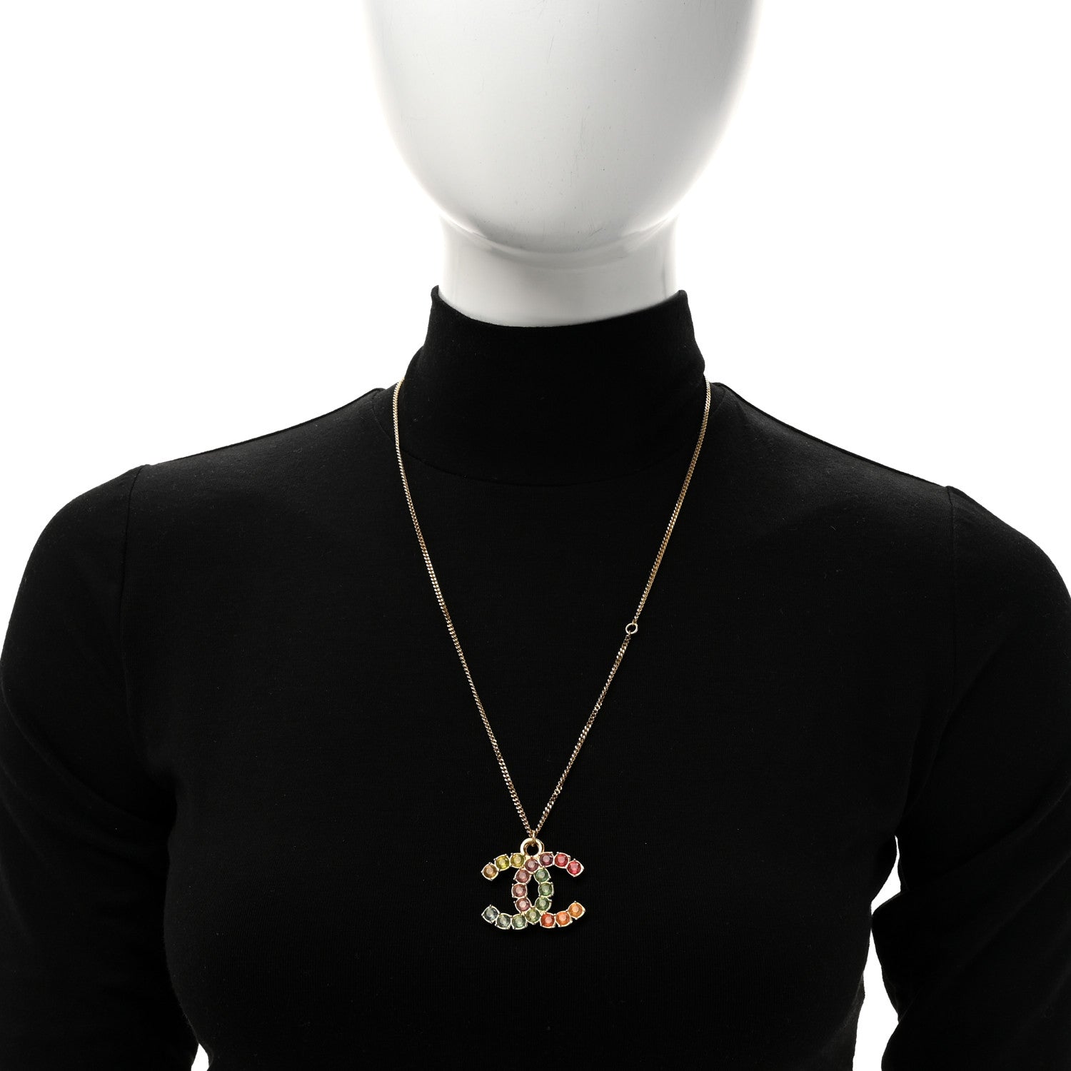 Chanel Crystal CC Pendant Necklace Gold Multicolor 2 of 5