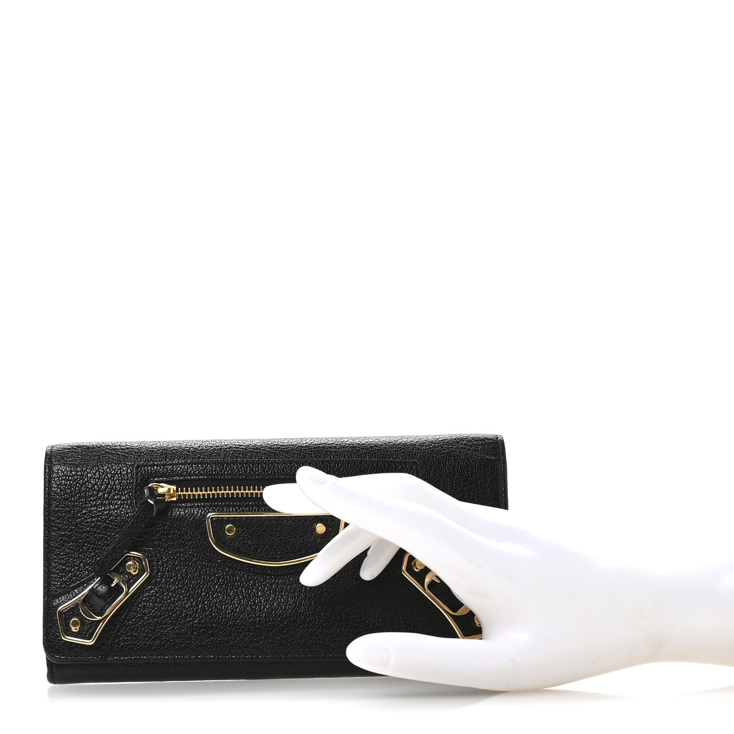 Chevre Gold Metallic Edge Hardware Money Wallet Black