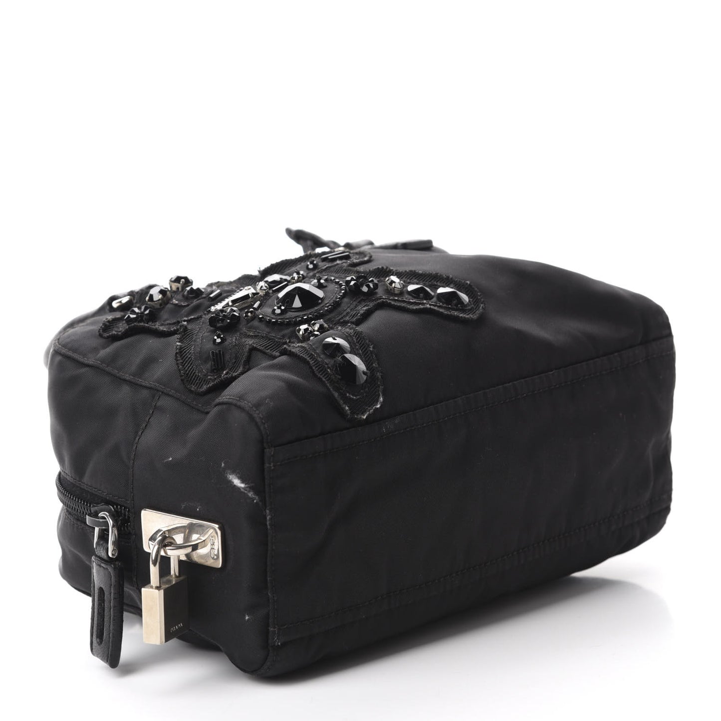 Tessuto Nylon Raso Bear Mini Handle Bag Black