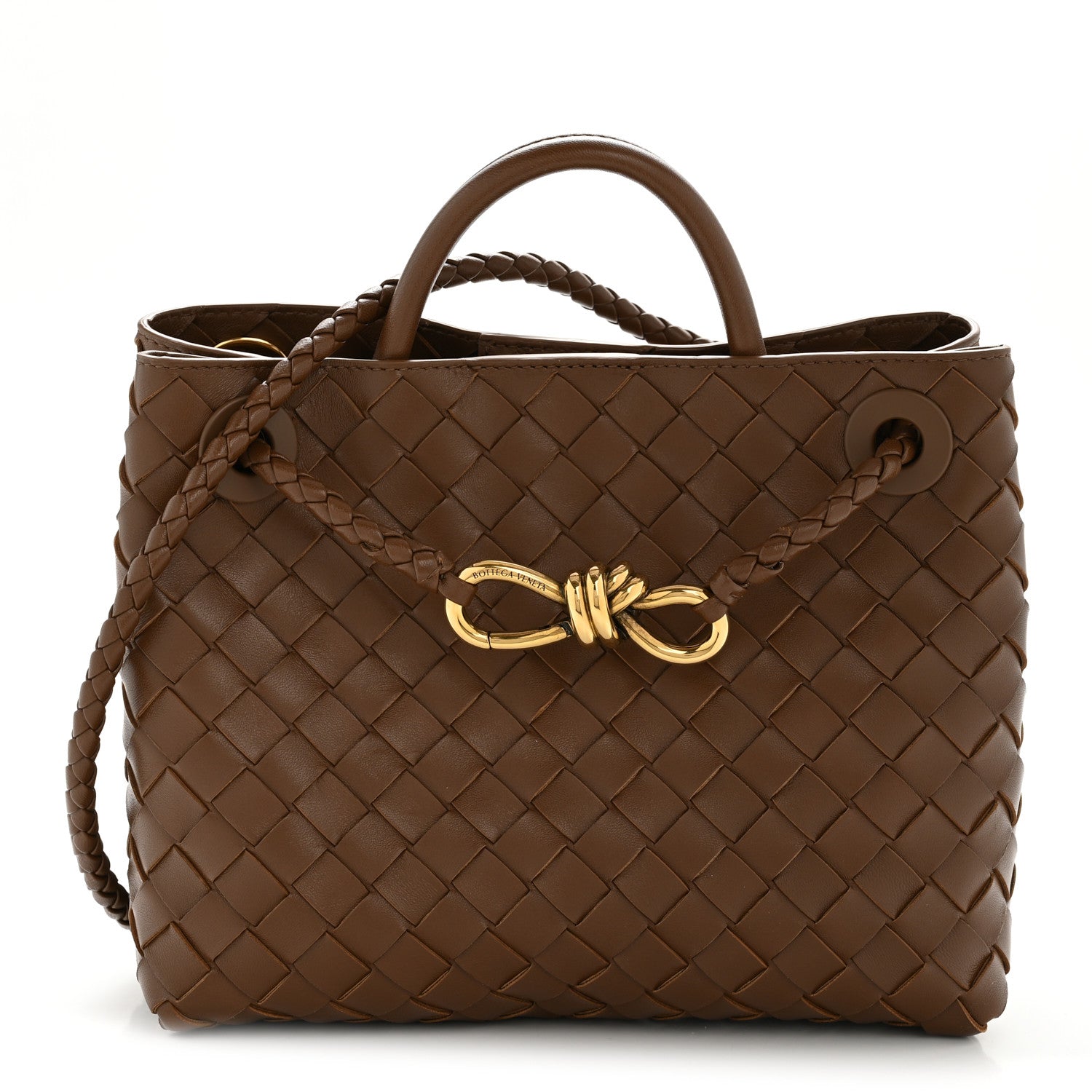 Bottega Veneta Nappa Intrecciato Small Andiamo Shoulder Bag Cognac