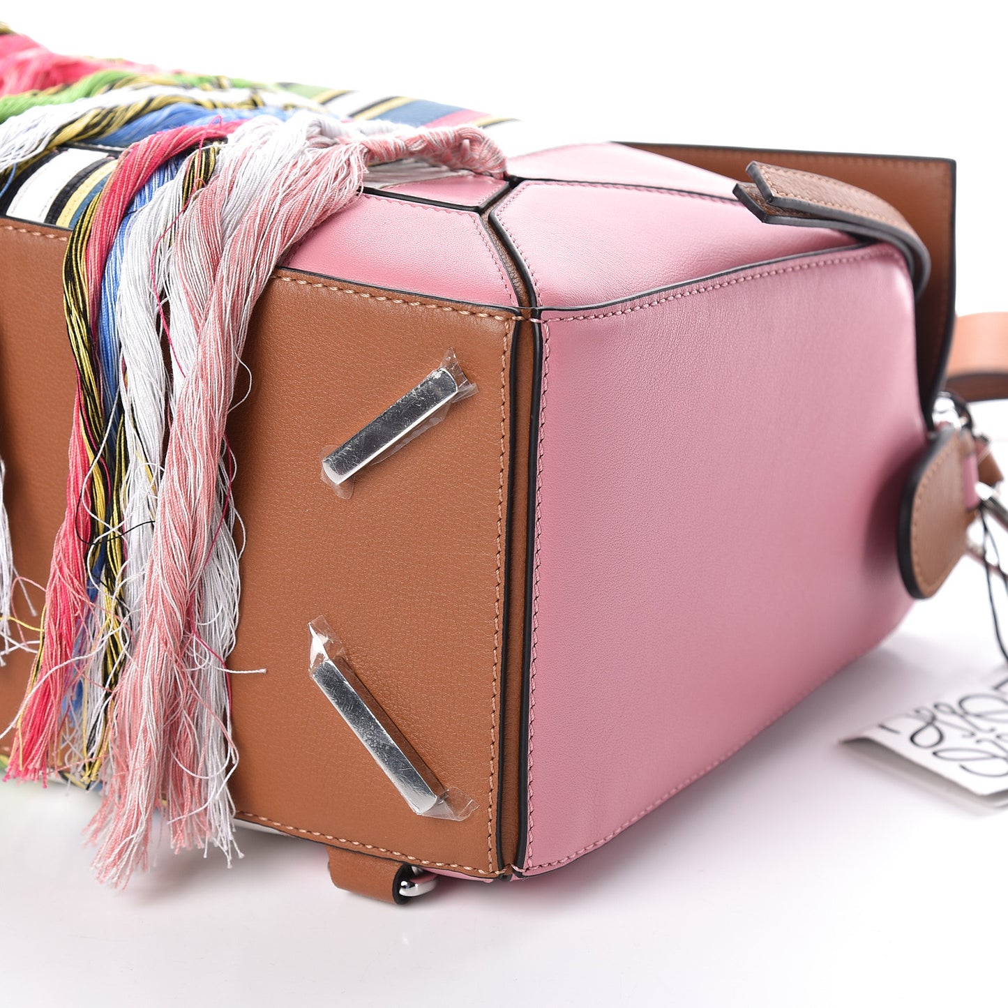 Calfskin Small Fringe Puzzle Bag Pink Multicolor