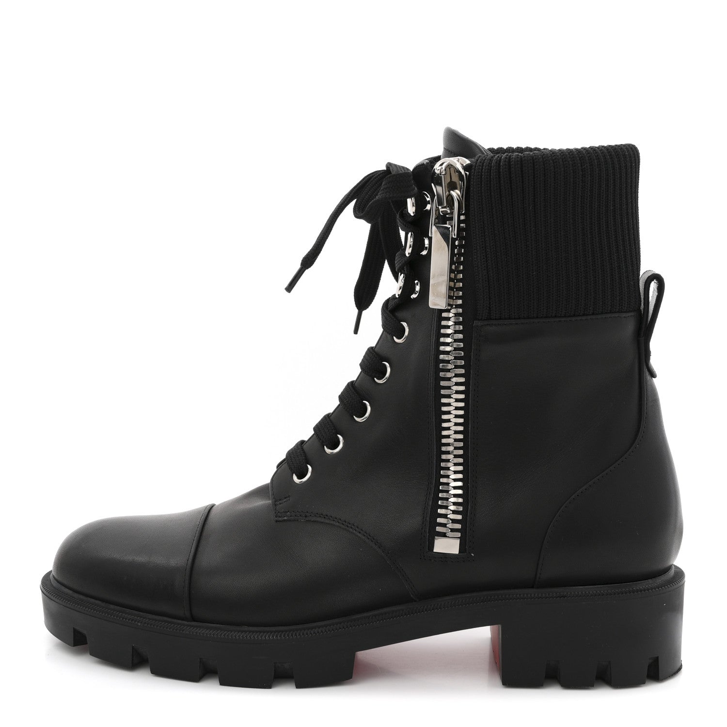 Christian Louboutin Calfskin Knit En Hiver Zip Boots 41 Black